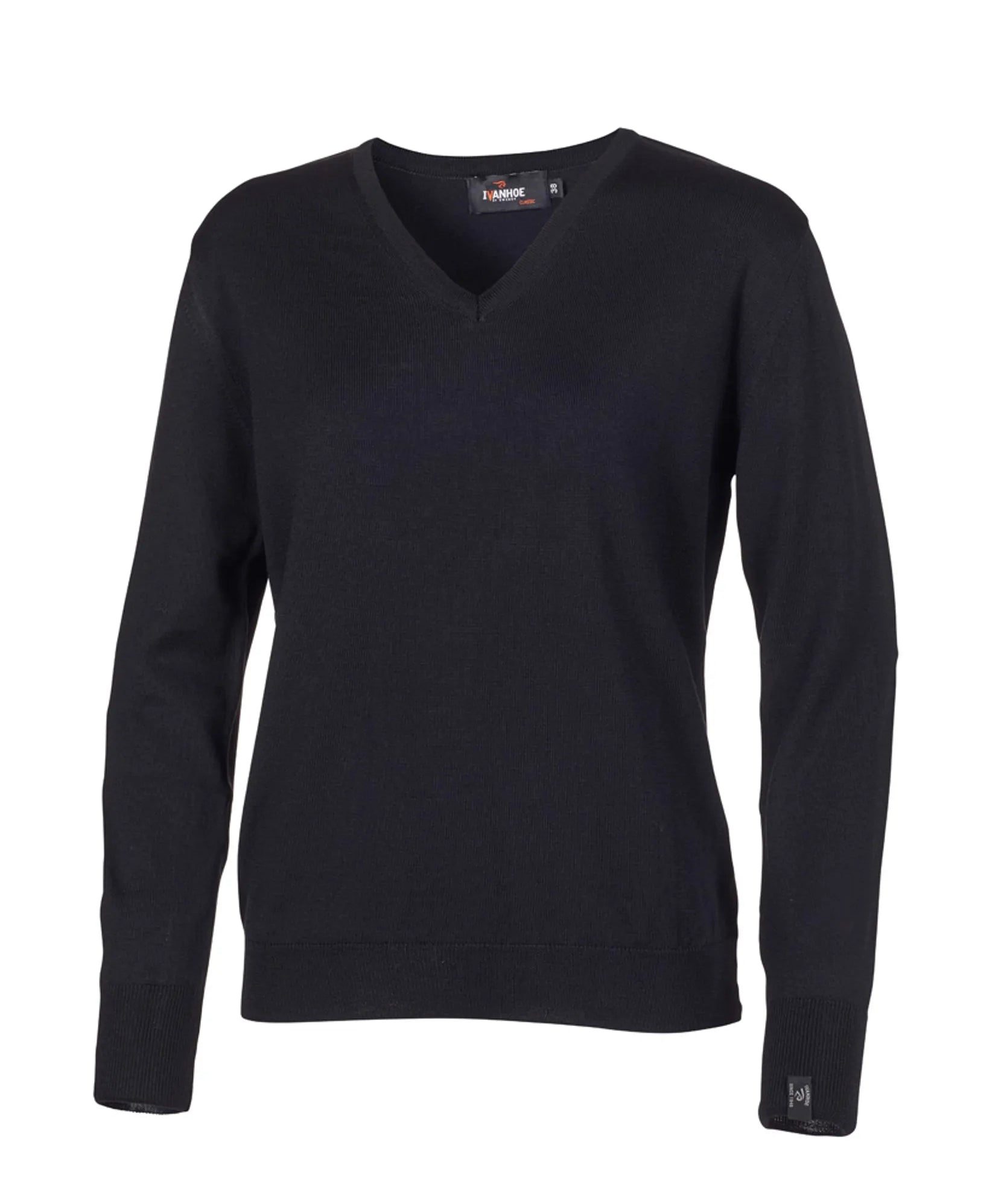 MERINO V - NECK FEMALE, 100% EXTRA FINE MERINOULL — BLACK - Ivanhoe of Sweden