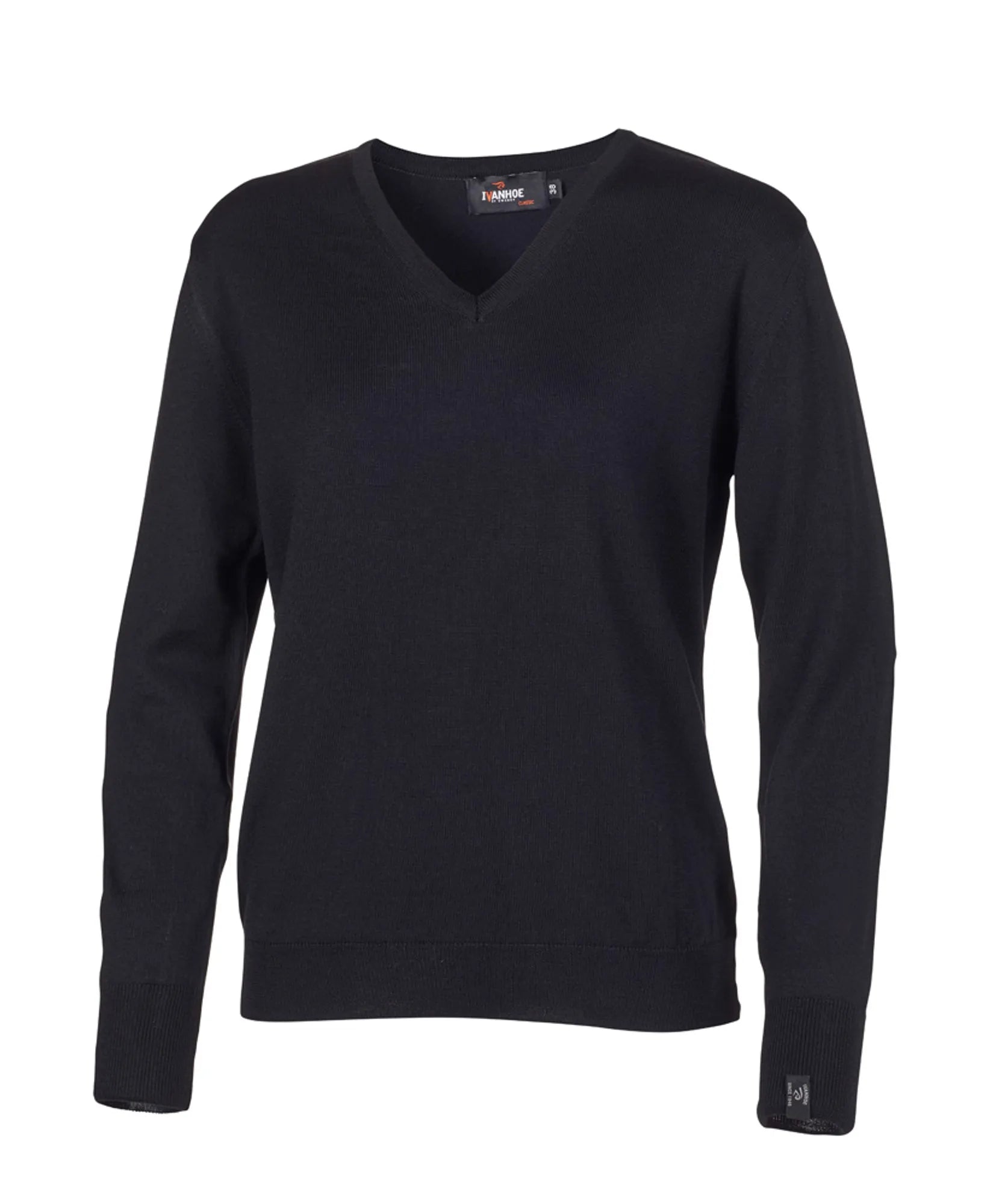 MERINO V - NECK FEMALE, 100% EXTRA FINE MERINOULL — BLACK - Ivanhoe of Sweden