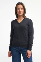 MERINO V-NECK FEMALE, 100% EXTRA FINE MERINOULL — NAVY