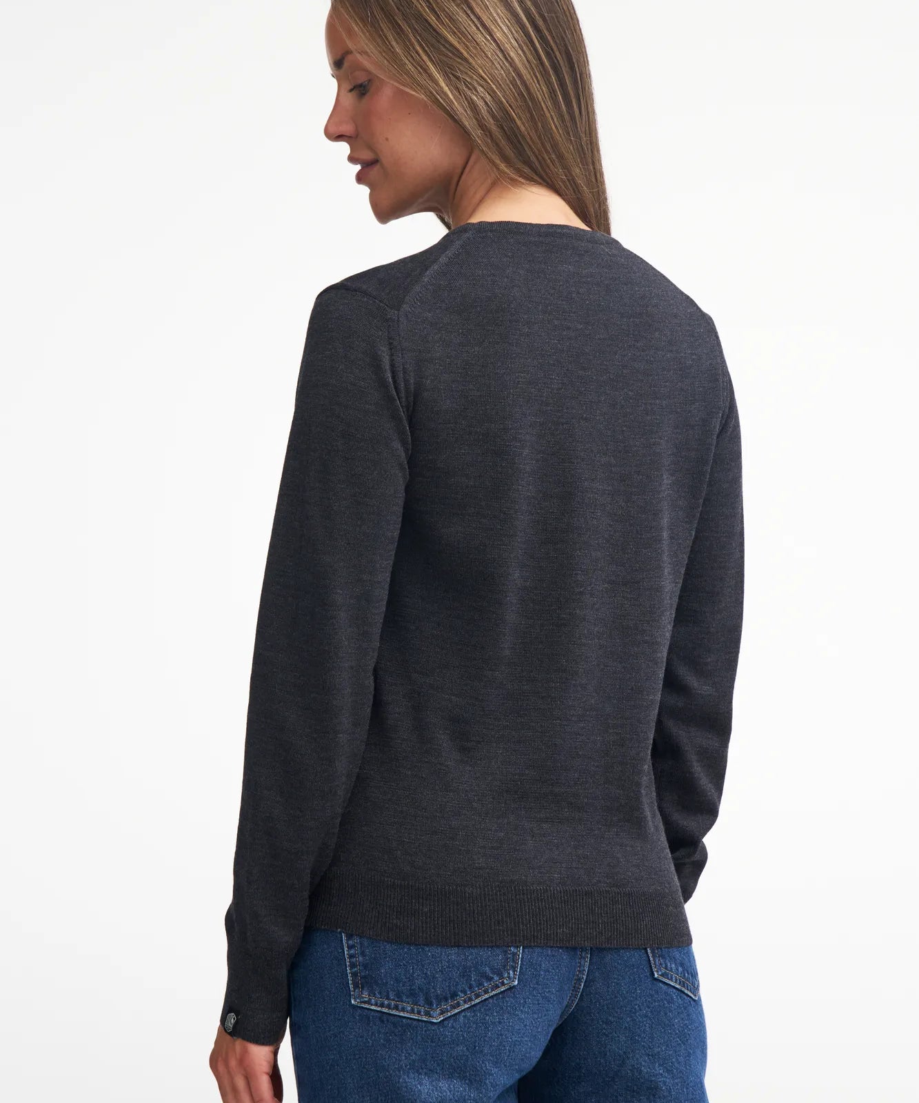 MERINO V - NECK FEMALE, 100% EXTRA FINE MERINOULL — GRAPHITE MARL - Ivanhoe of Sweden