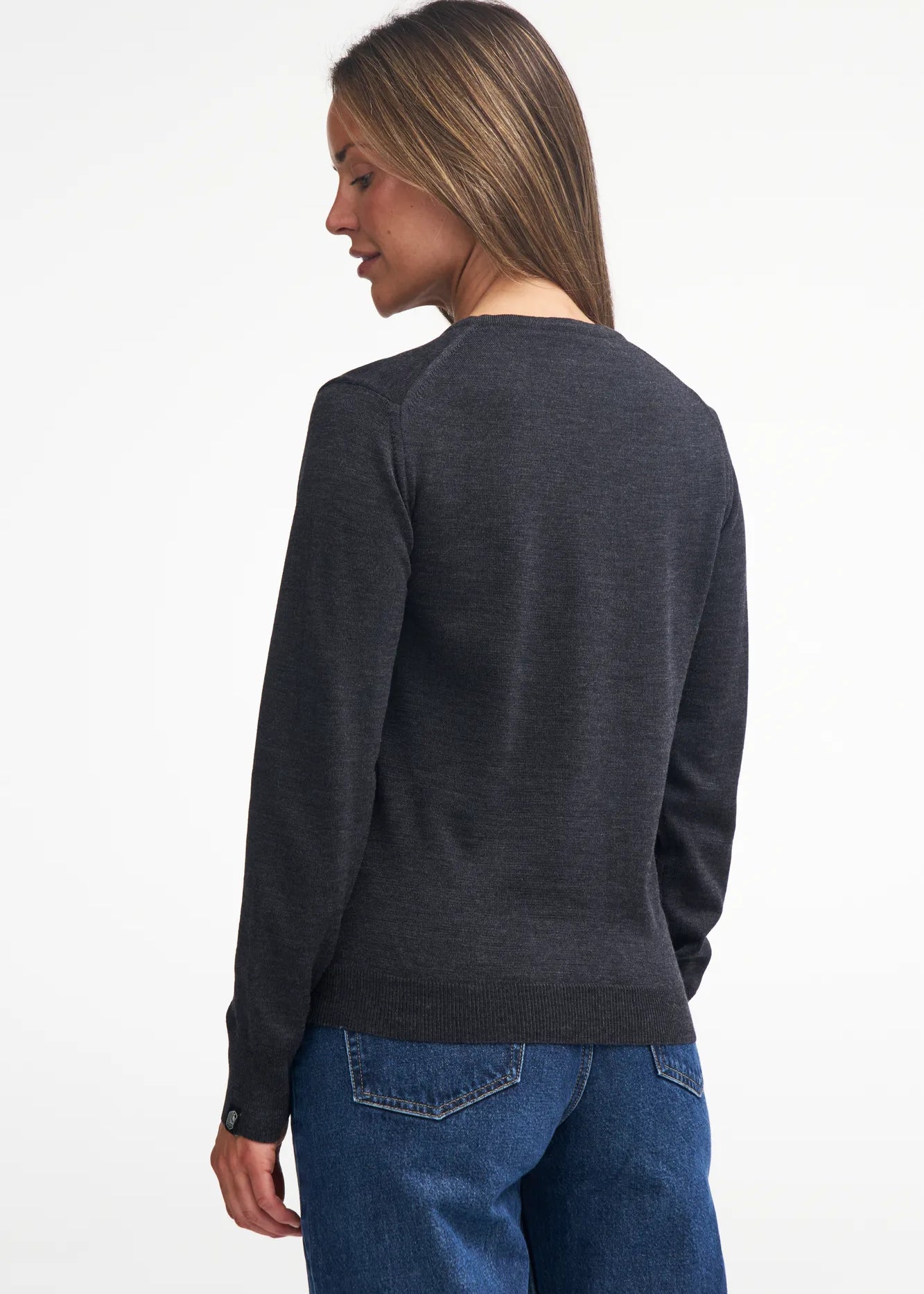 MERINO V - NECK FEMALE, 100% EXTRA FINE MERINOULL — GRAPHITE MARL - Ivanhoe of Sweden