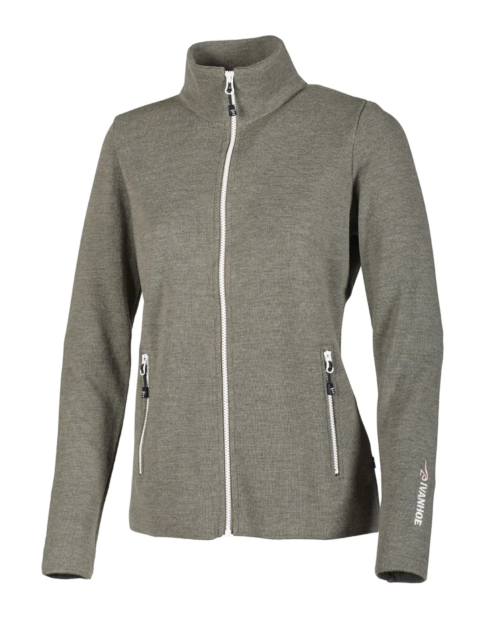 HEDDA FULL ZIP, 100% EXTRA FINE MERINOULL — LICHEN GREEN - Ivanhoe of Sweden