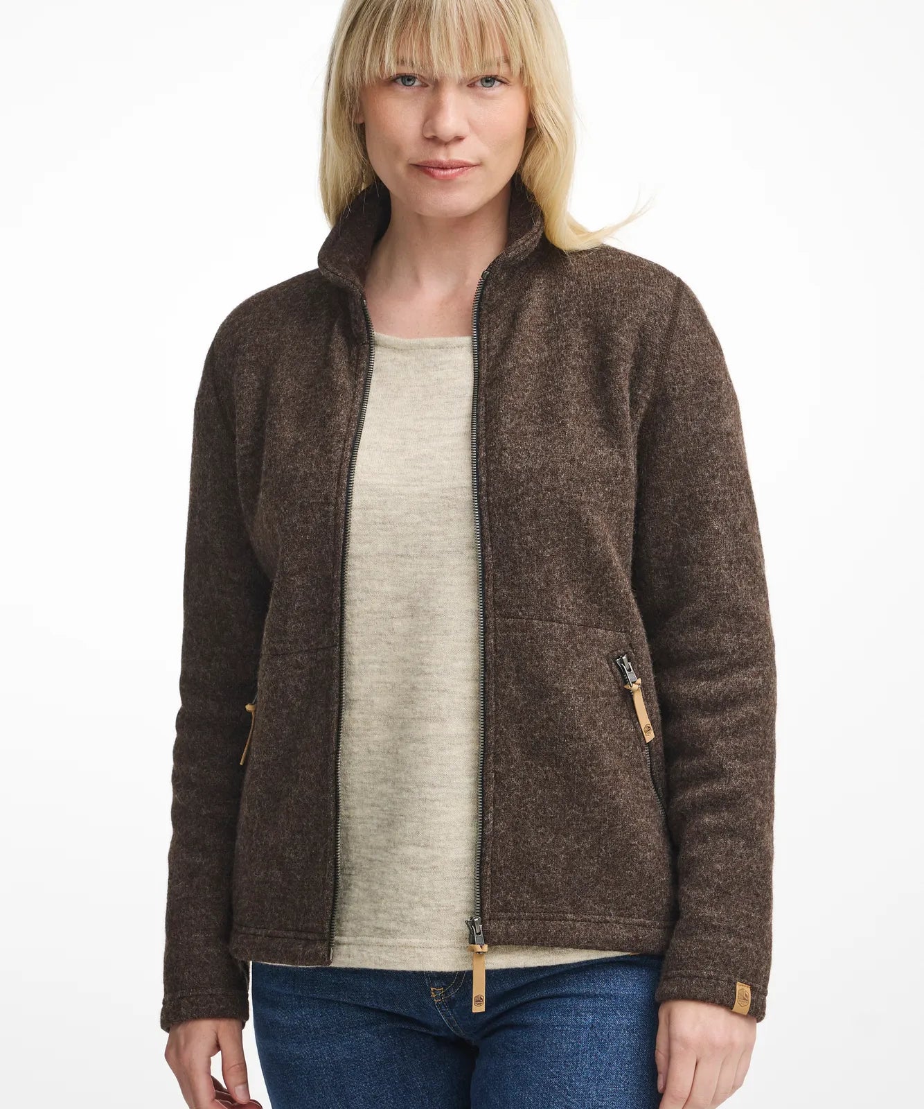 NLS TWIG FULL ZIP, 100% OFÄRGAD ULL — CHOCOLATE - Ivanhoe of Sweden