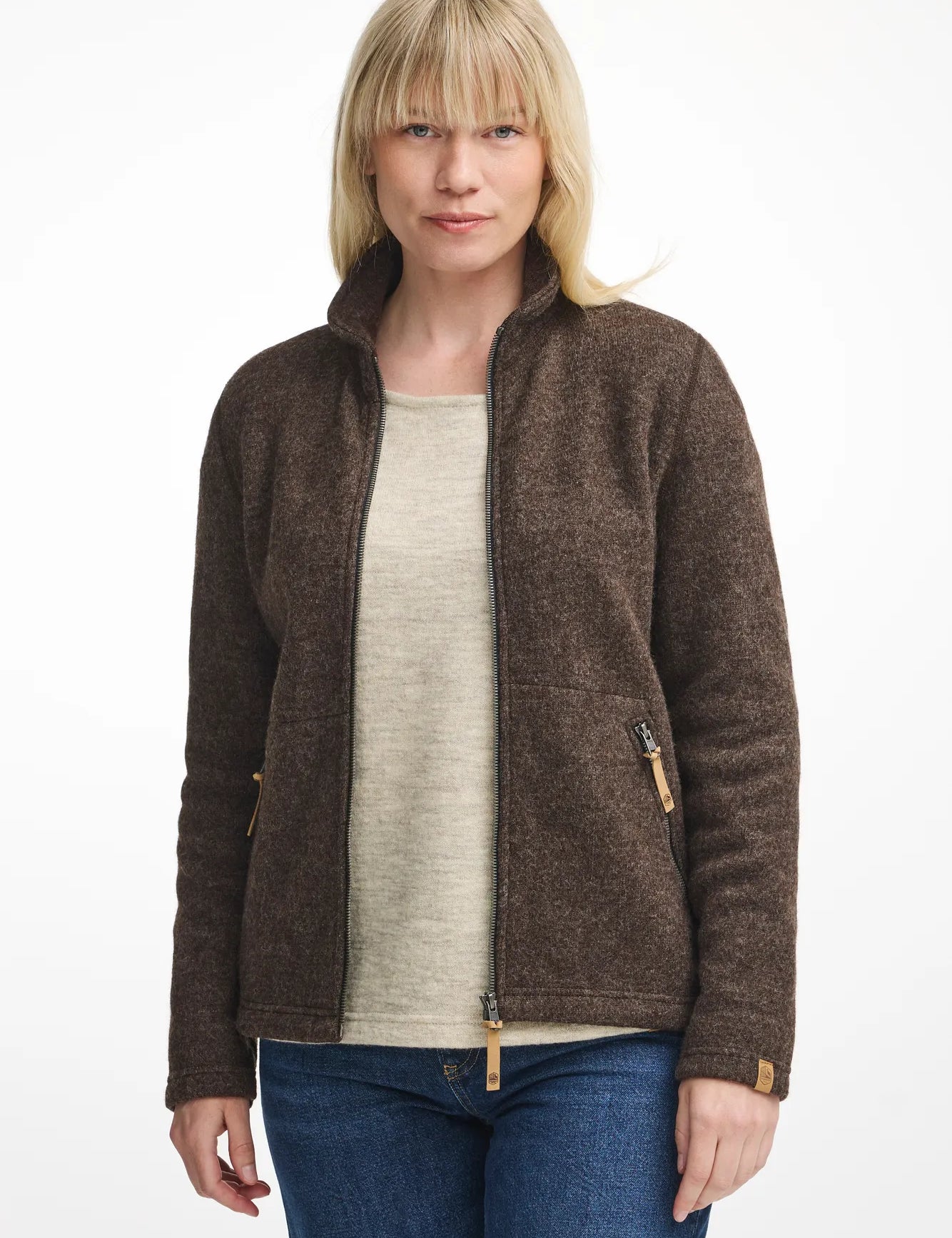 NLS TWIG FULL ZIP, 100% OFÄRGAD ULL — CHOCOLATE - Ivanhoe of Sweden