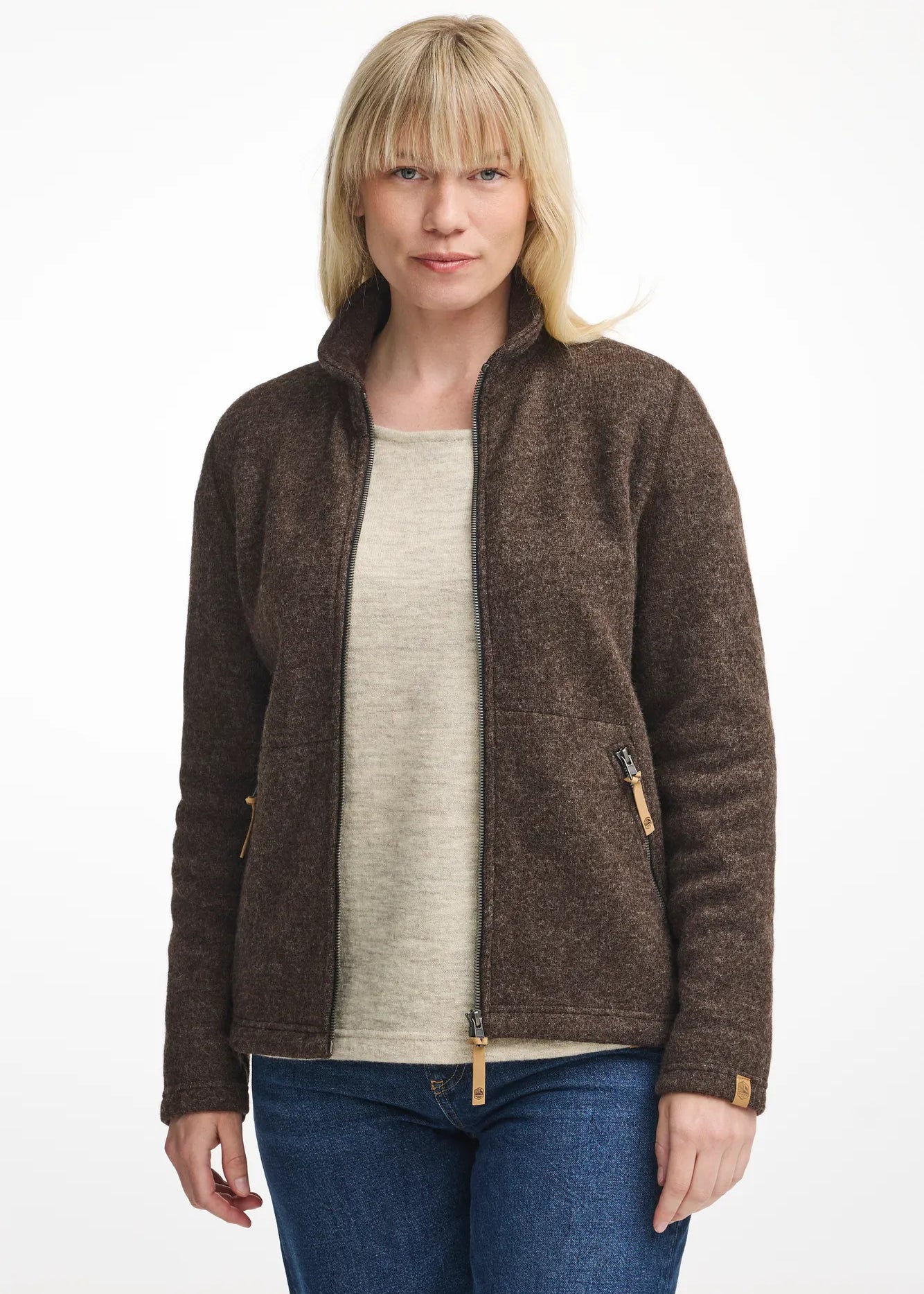 NLS TWIG FULL ZIP, 100% OFÄRGAD ULL — CHOCOLATE - Ivanhoe of Sweden