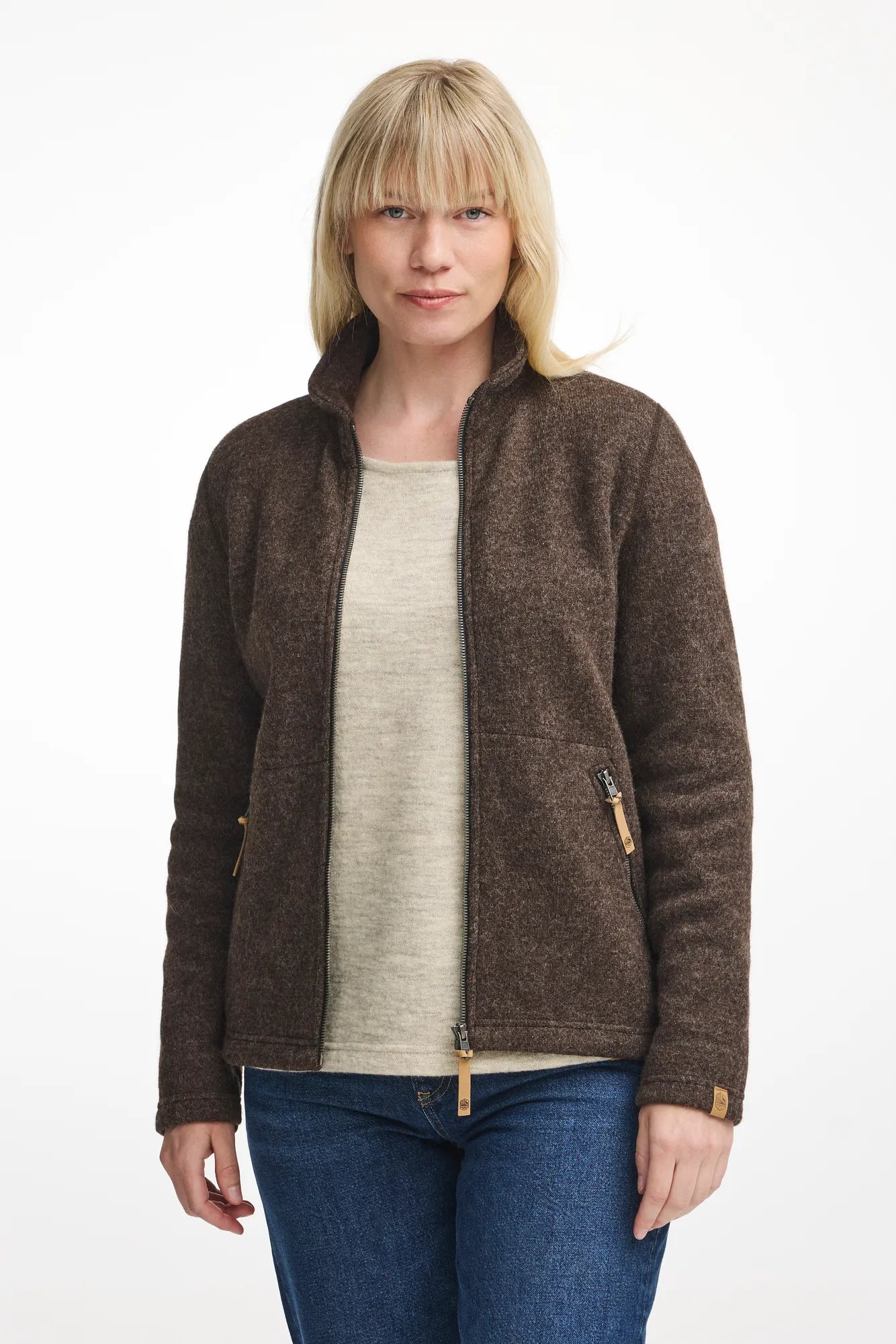 NLS TWIG FULL ZIP, 100% OFÄRGAD ULL — CHOCOLATE - Ivanhoe of Sweden