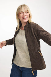 NLS TWIG FULL ZIP, 100% OFÄRGAD ULL — CHOCOLATE - Ivanhoe of Sweden