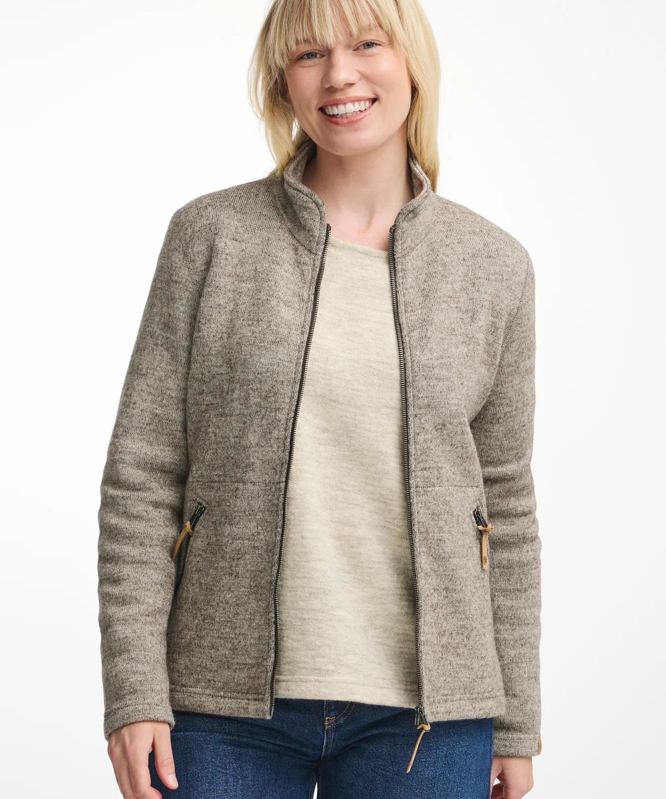 NLS TWIG FULL ZIP, 100% OFÄRGAD ULL — LATTE - Ivanhoe of Sweden