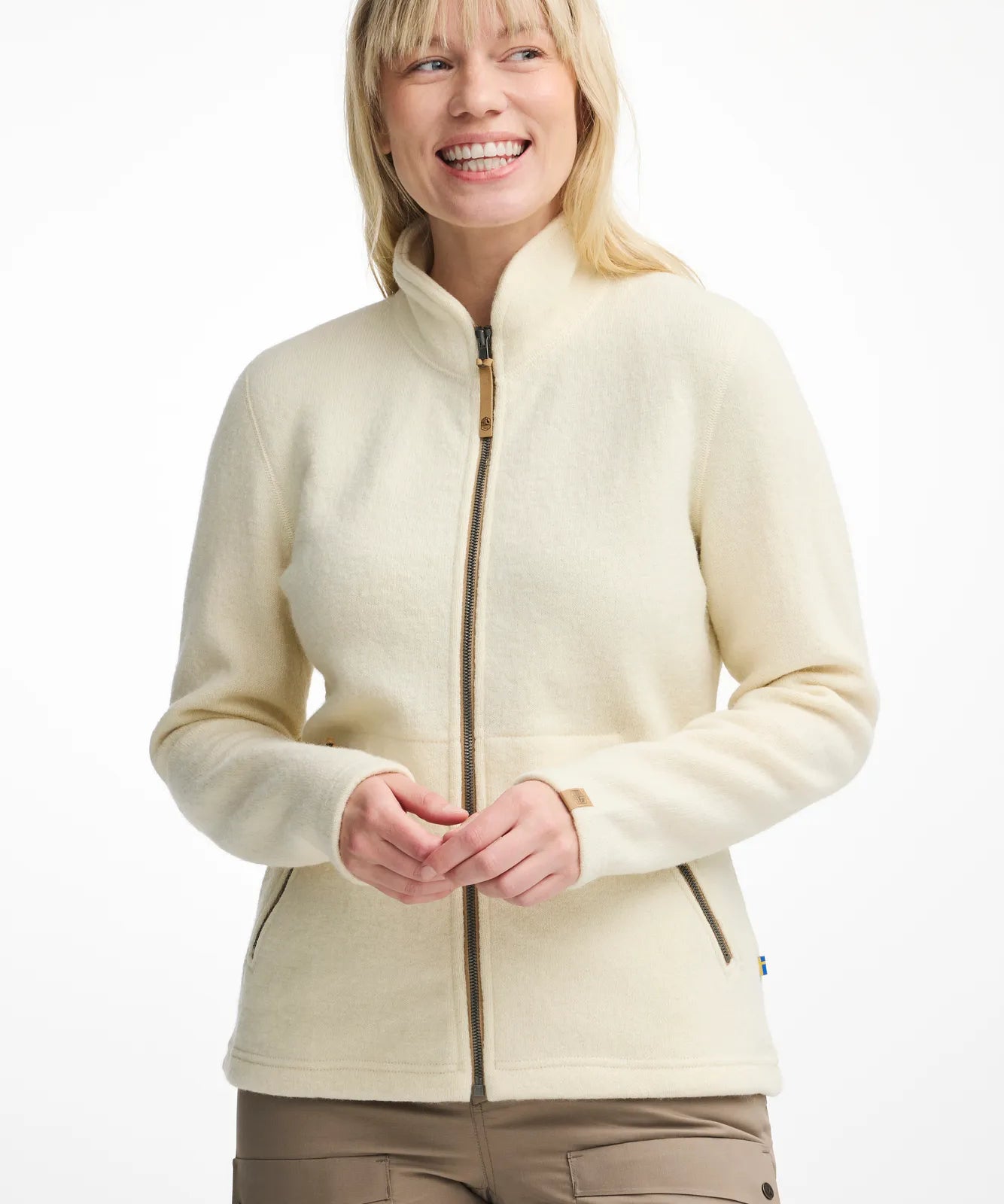 NLS TWIG FULL ZIP, 100% OFÄRGAD ULL — NATURAL WHITE - Ivanhoe of Sweden