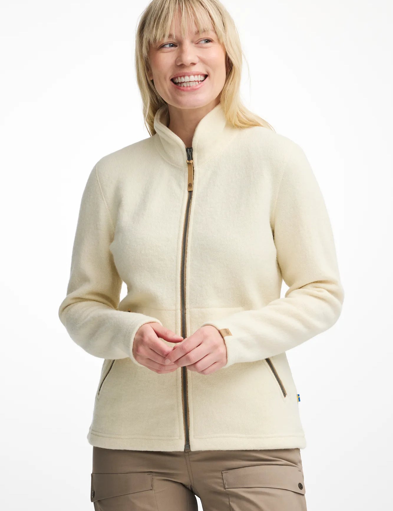 NLS TWIG FULL ZIP, 100% OFÄRGAD ULL — NATURAL WHITE - Ivanhoe of Sweden