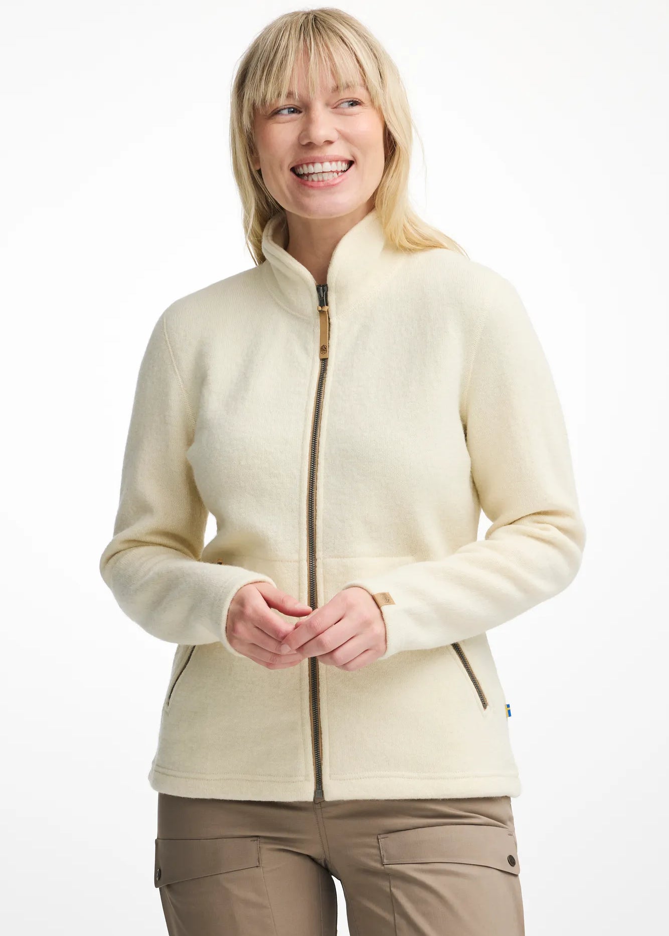 NLS TWIG FULL ZIP, 100% OFÄRGAD ULL — NATURAL WHITE - Ivanhoe of Sweden