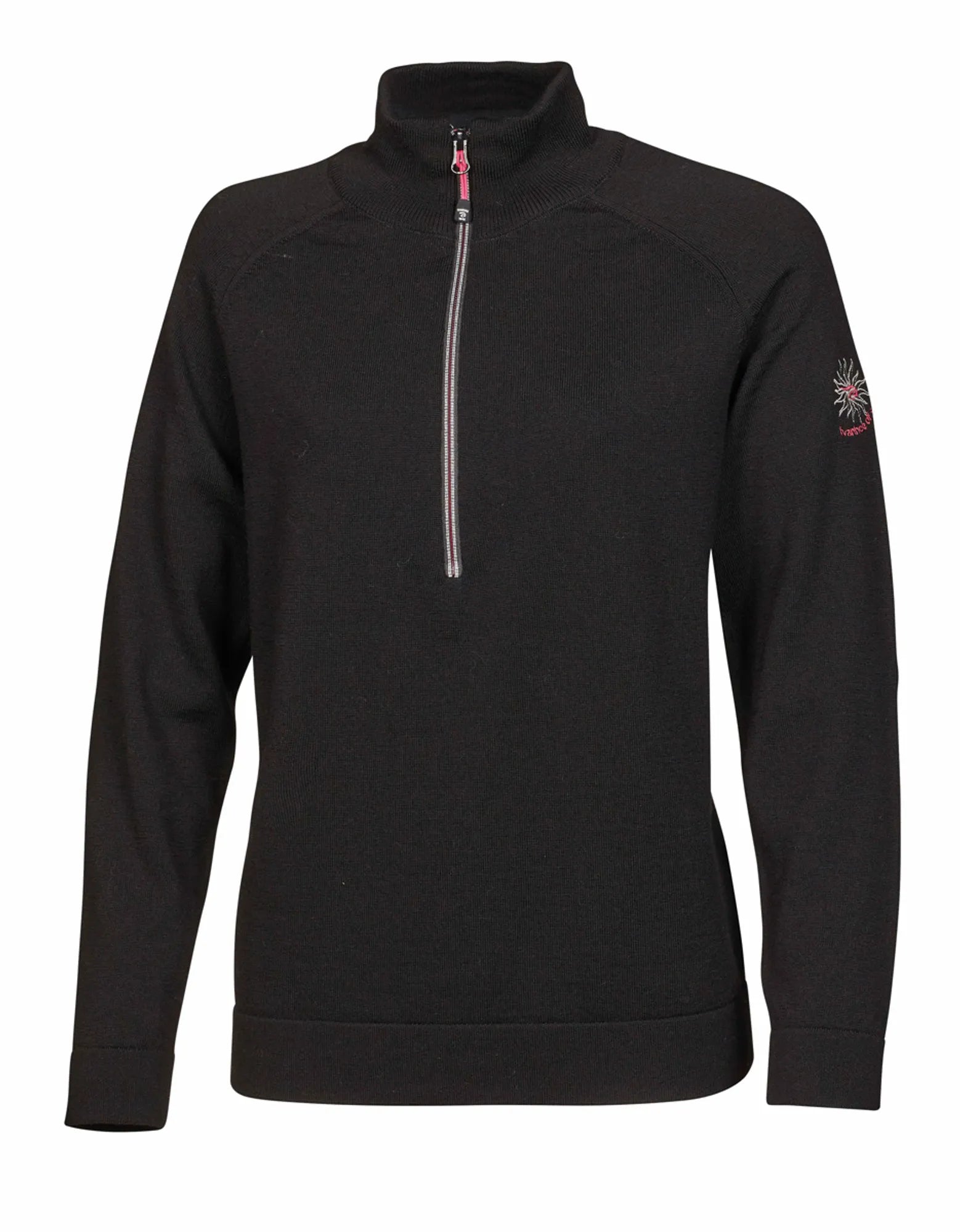 JANA HALF ZIP, 100% EXTRA FINE MERINOULL — BLACK - Ivanhoe of Sweden