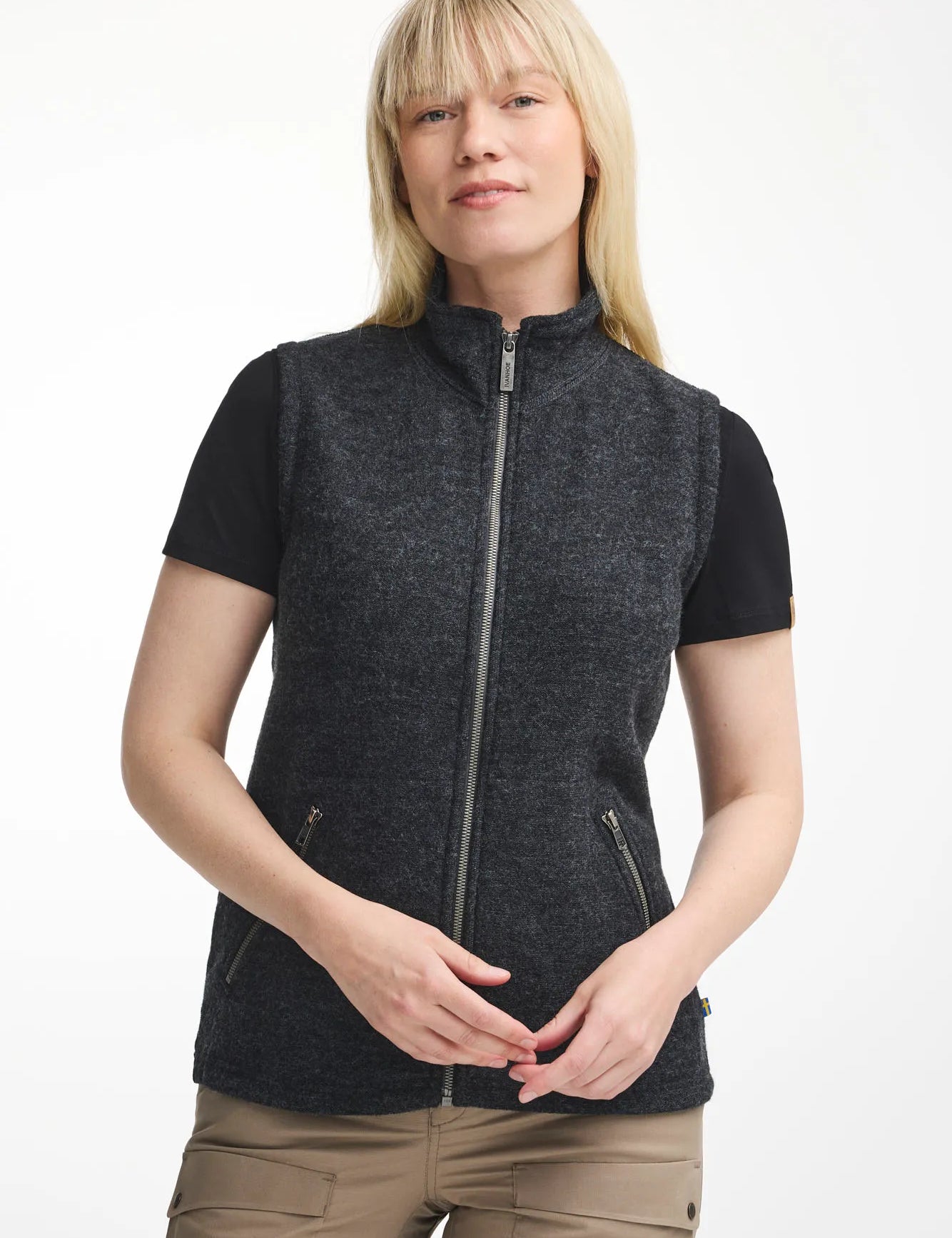 FLORA VEST, 60% FILTAD ULL, 40% LYOCELL — GRAPHITE MARL - Ivanhoe of Sweden