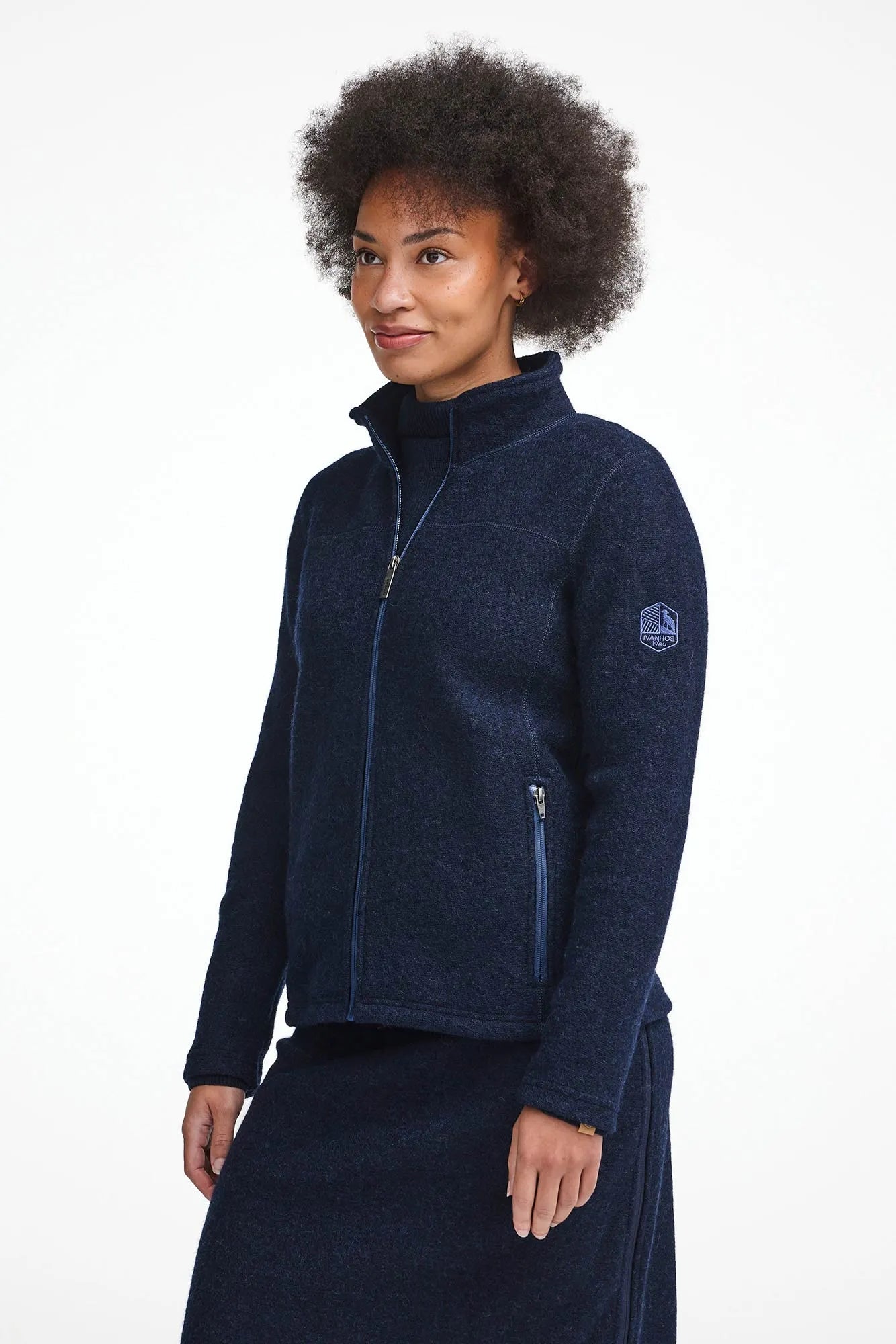 BEATA FULL ZIP, 100% FILTAD ULL — LIGHT NAVY - Ivanhoe of Sweden