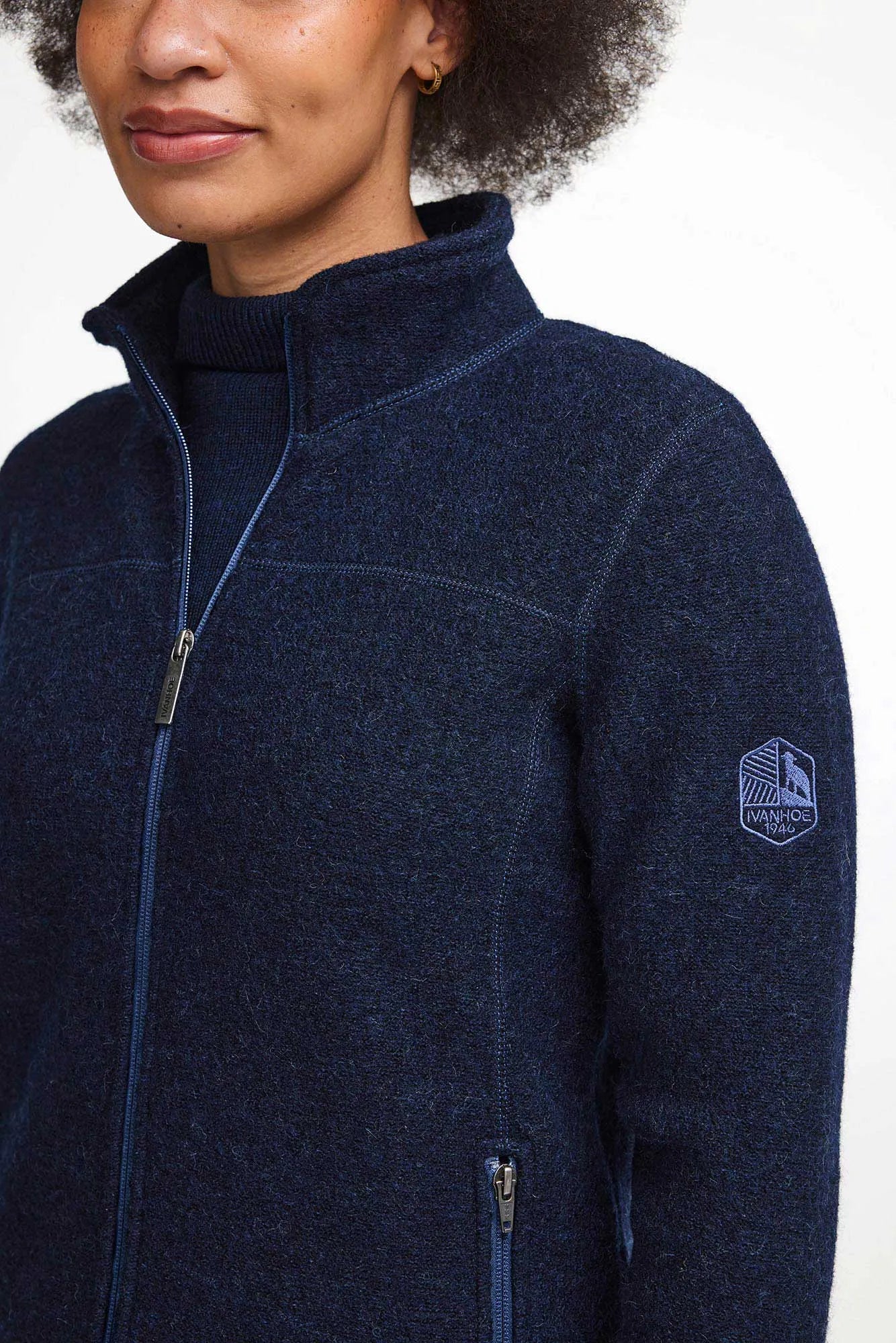 BEATA FULL ZIP, 100% FILTAD ULL — LIGHT NAVY - Ivanhoe of Sweden
