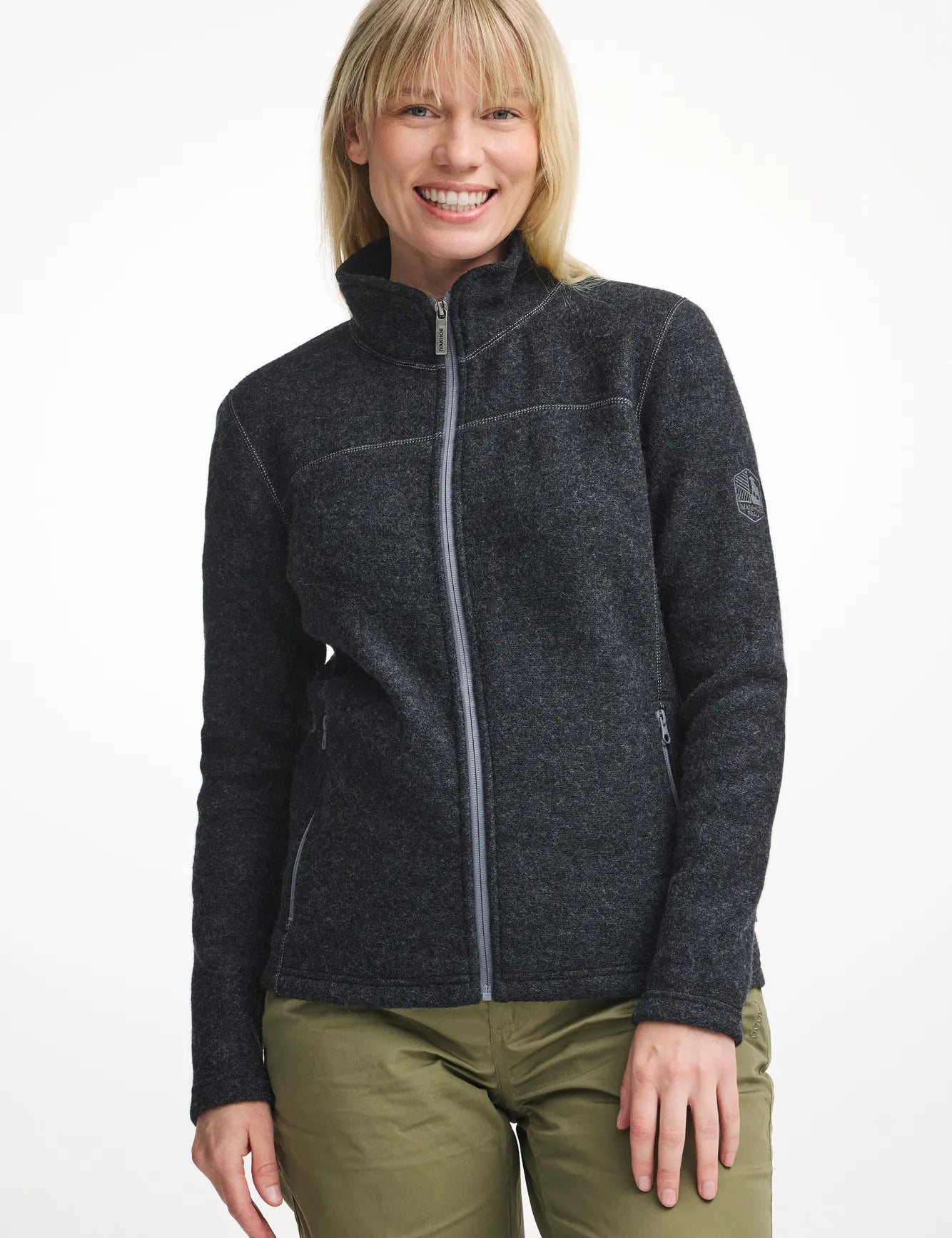 BEATA FULL ZIP, 100% FILTAD ULL — GRAPHITE MARL - Ivanhoe of Sweden