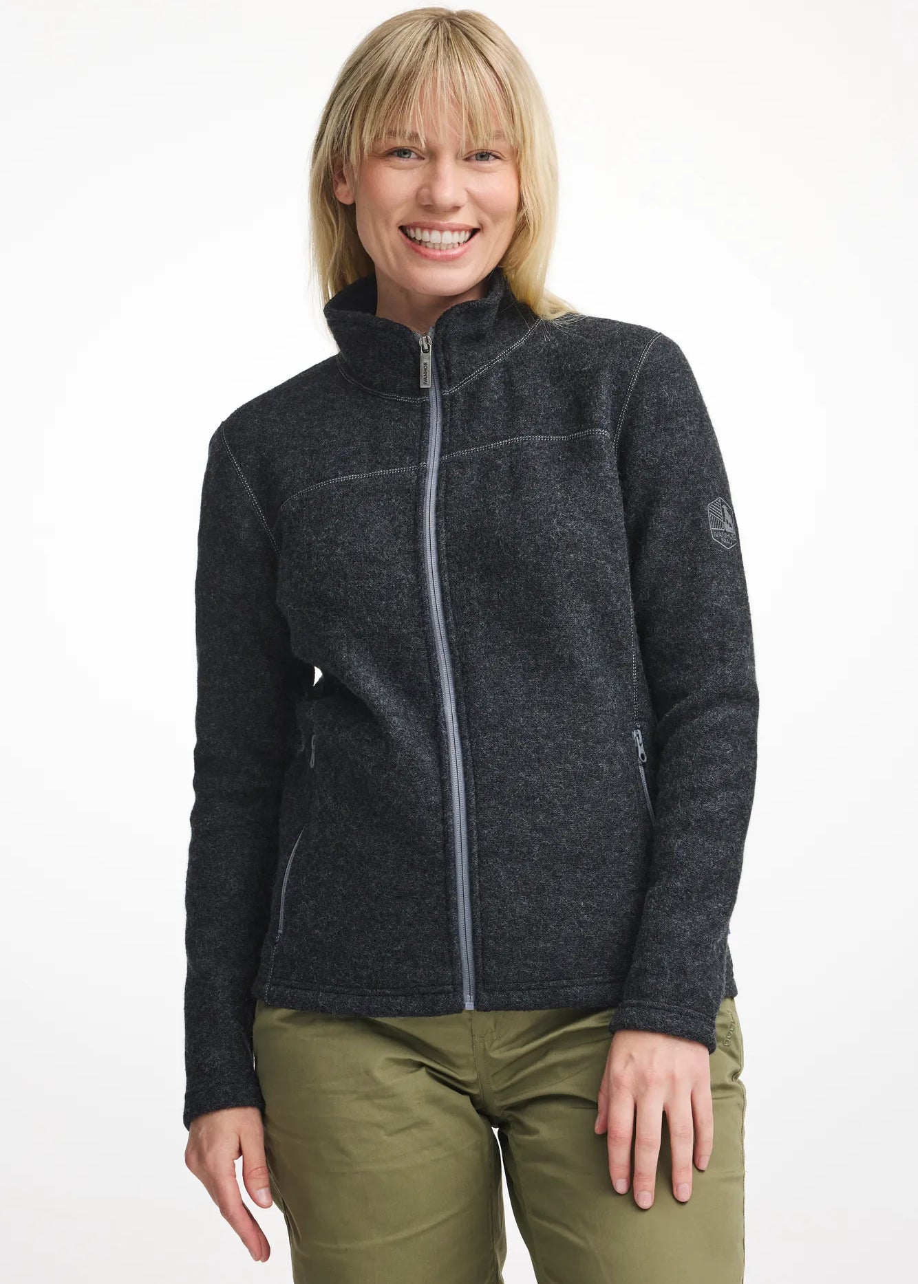 BEATA FULL ZIP, 100% FILTAD ULL — GRAPHITE MARL - Ivanhoe of Sweden
