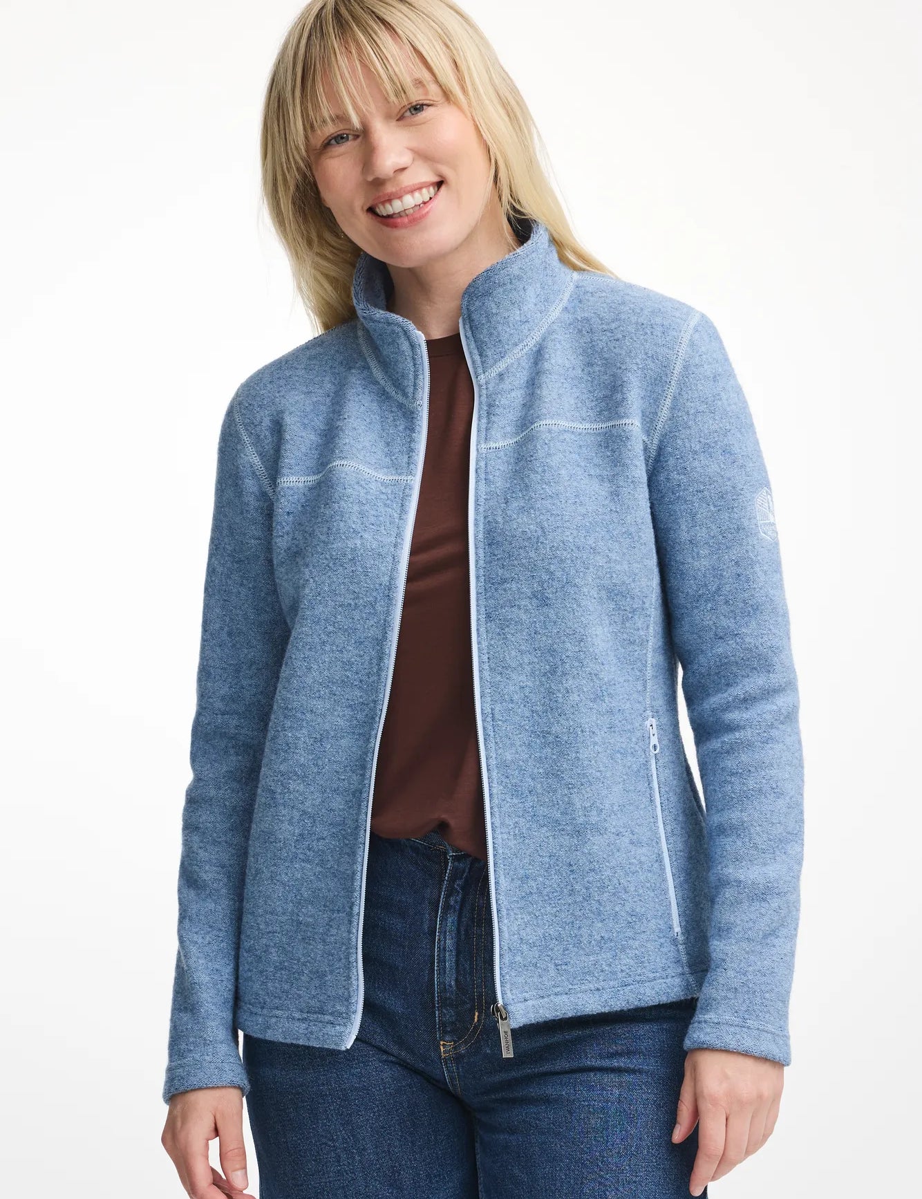 BEATA FULL ZIP, 100% FILTAD ULL — FADED DENIM - Ivanhoe of Sweden