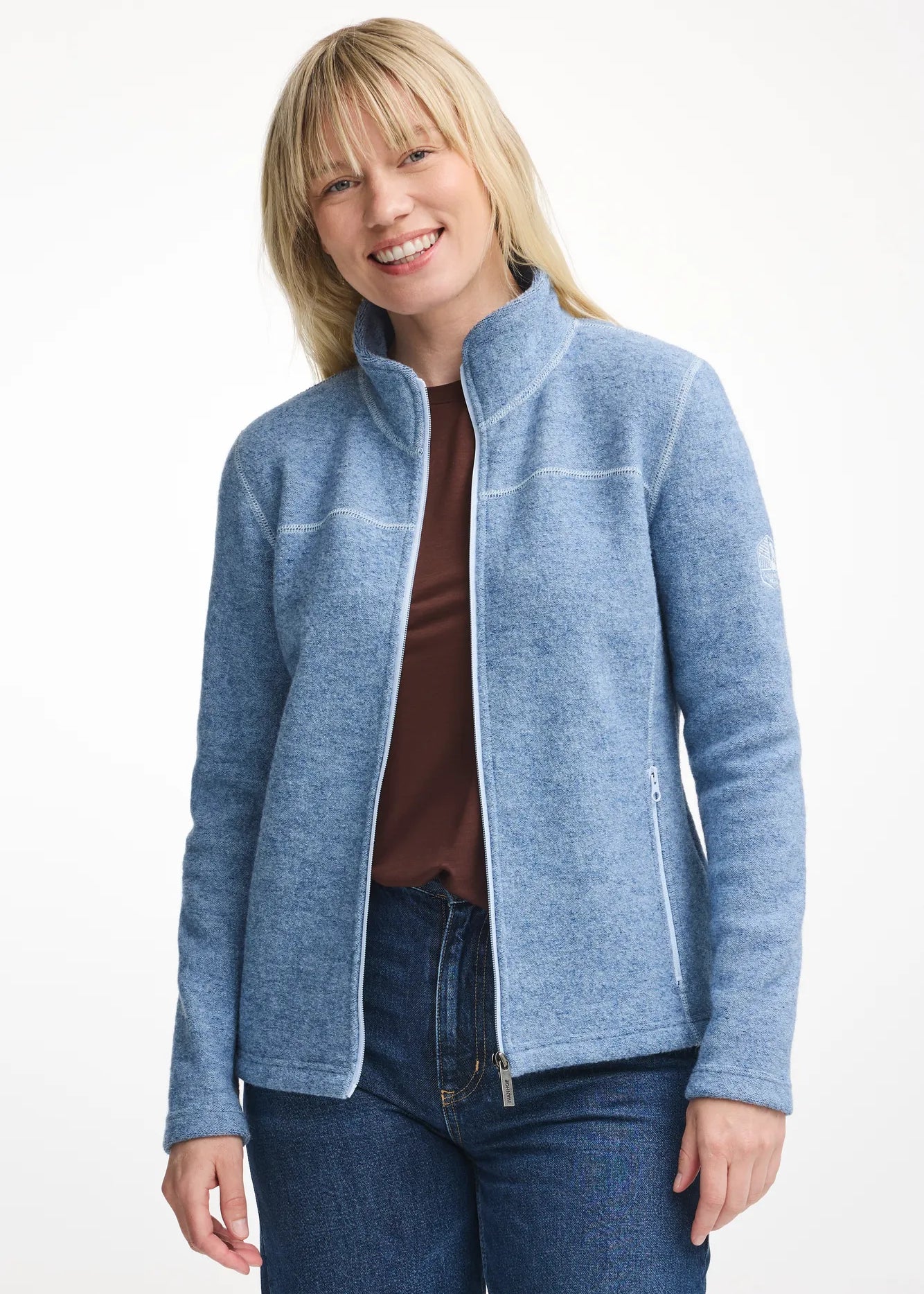 BEATA FULL ZIP, 100% FILTAD ULL — FADED DENIM - Ivanhoe of Sweden