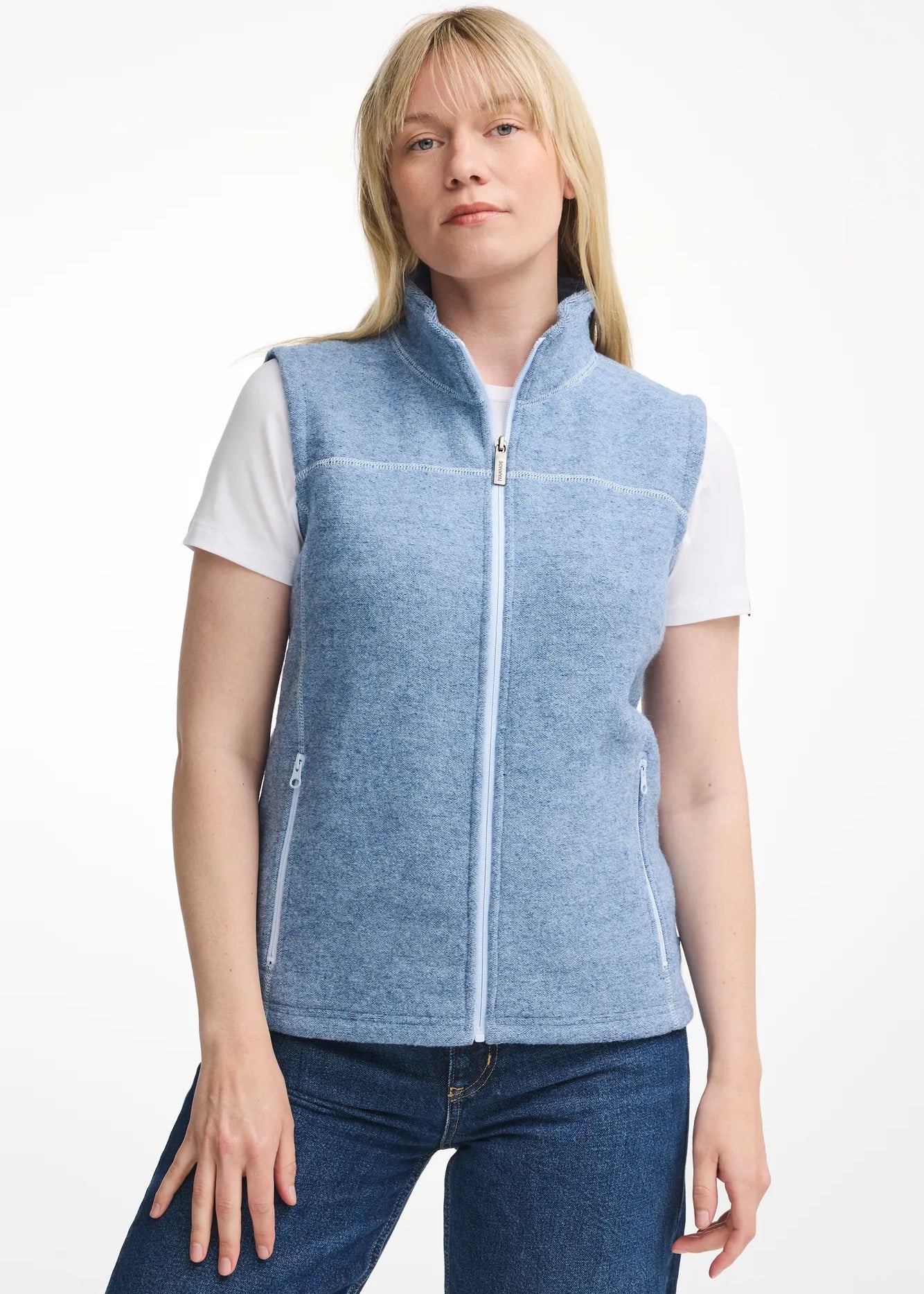 BEATA VEST, 100% FILTAD ULL — FADED DENIM - Ivanhoe of Sweden