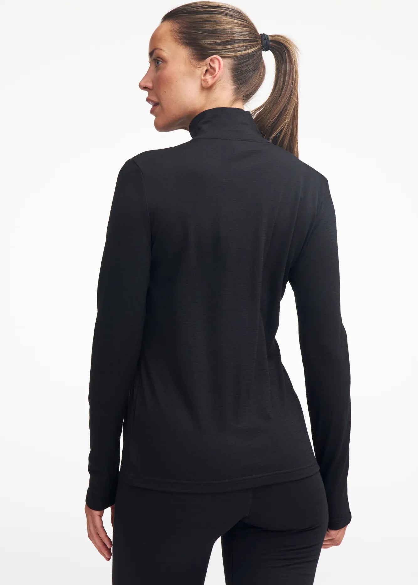 UNDERWOOL STELLA HALF ZIP, 100% EXTRA FINE MERINOULL — BLACK - Ivanhoe of Sweden
