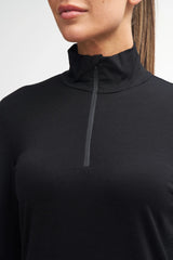 UNDERWOOL STELLA HALF ZIP, 100% EXTRA FINE MERINOULL — BLACK