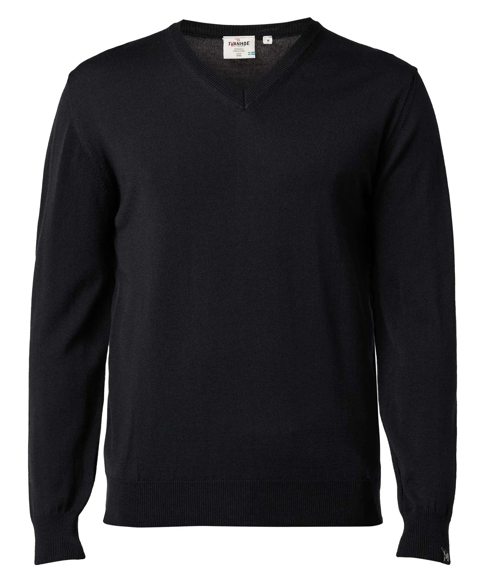 MERINO V - NECK MALE, 100% EXTRA FINE MERINOULL — BLACK - Ivanhoe of Sweden