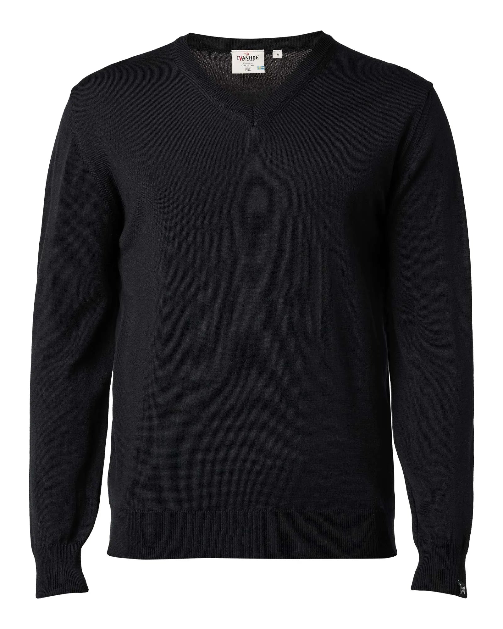 MERINO V - NECK MALE, 100% EXTRA FINE MERINOULL — BLACK - Ivanhoe of Sweden