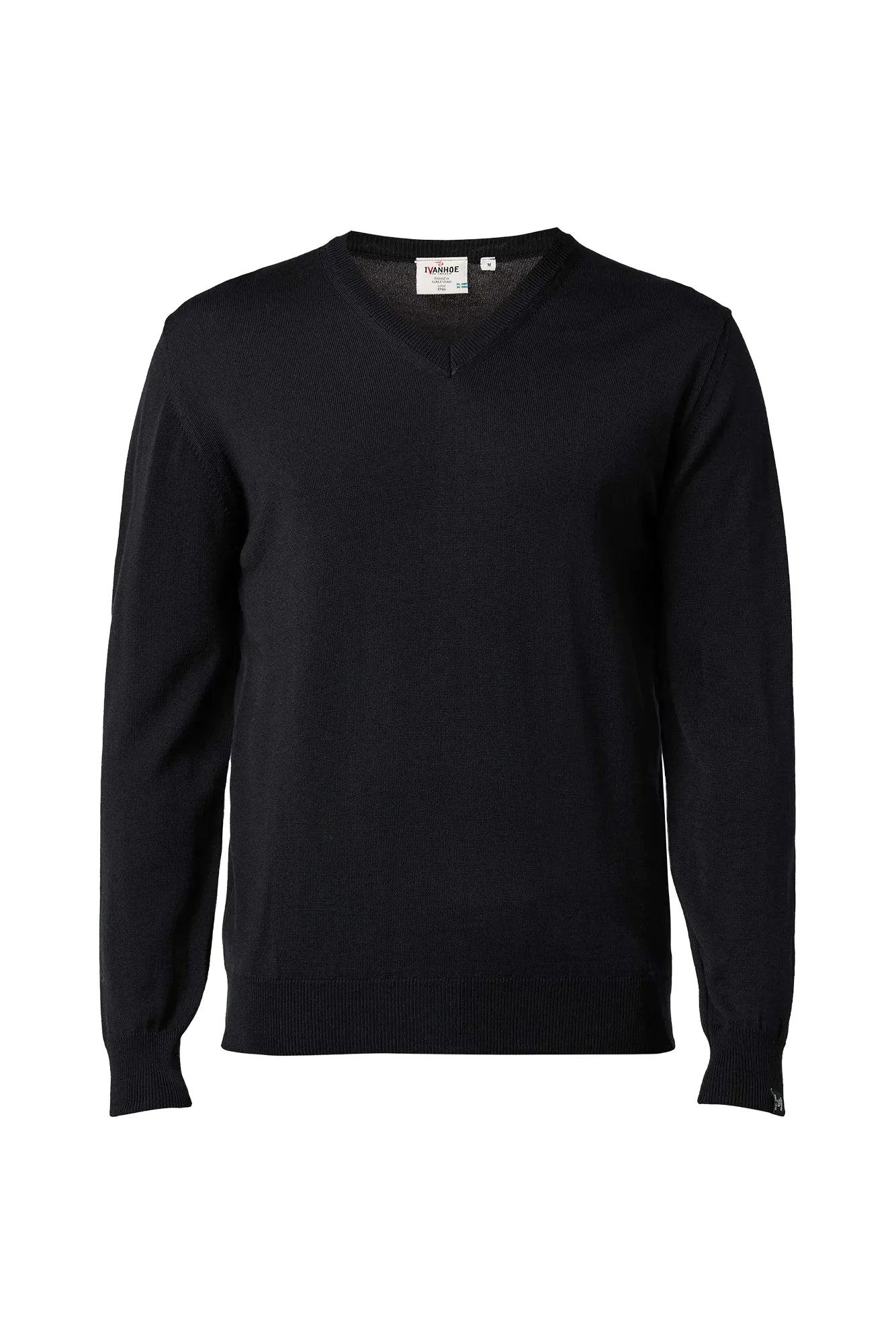 MERINO V-NECK MALE, 100% EXTRA FINE MERINOULL — BLACK - Ivanhoe of Sweden