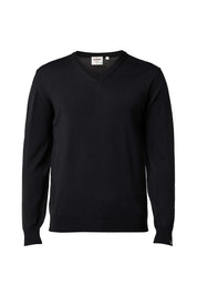 MERINO V-NECK MALE, 100% EXTRA FINE MERINOULL — BLACK - Ivanhoe of Sweden