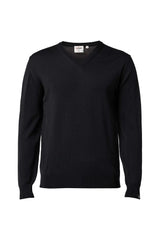 MERINO V-NECK MALE, 100% EXTRA FINE MERINOULL — BLACK