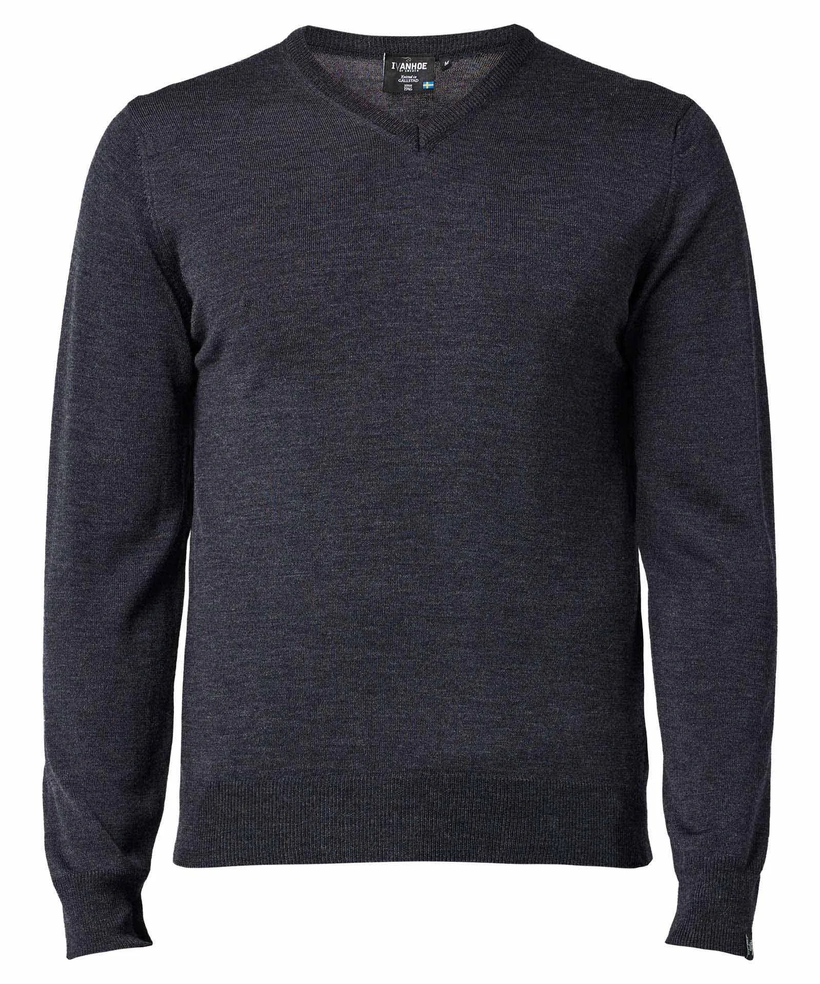 MERINO V - NECK MALE, 100% EXTRA FINE MERINOULL — GRAPHITE MARL - Ivanhoe of Sweden