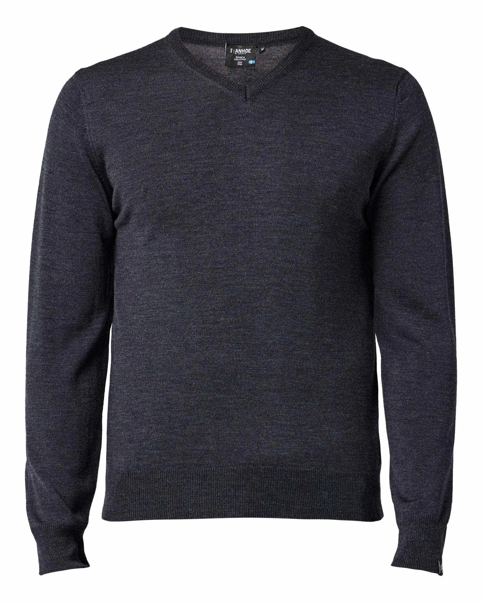 MERINO V - NECK MALE, 100% EXTRA FINE MERINOULL — GRAPHITE MARL - Ivanhoe of Sweden