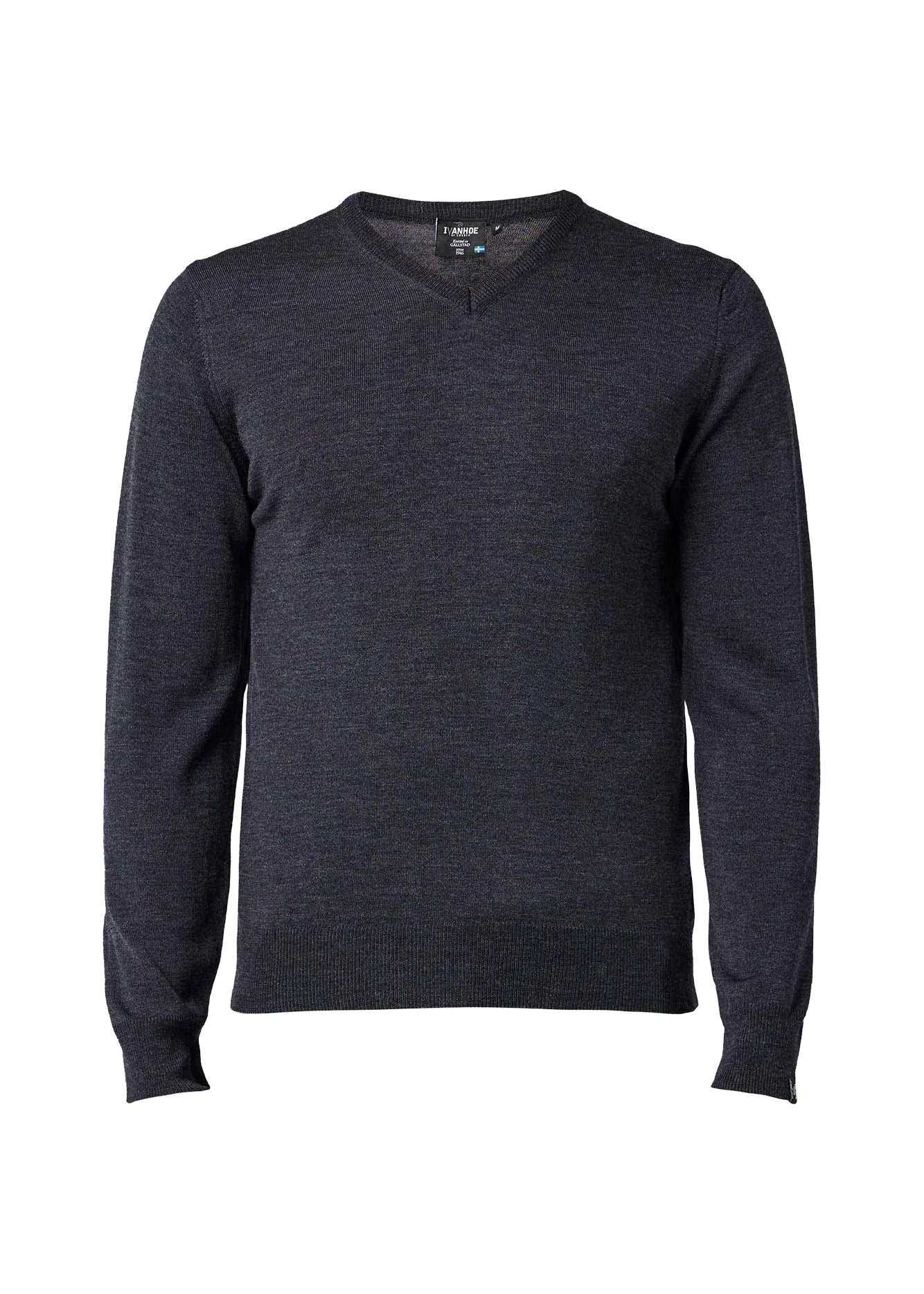 MERINO V-NECK MALE, 100% EXTRA FINE MERINOULL — GRAPHITE MARL - Ivanhoe of Sweden