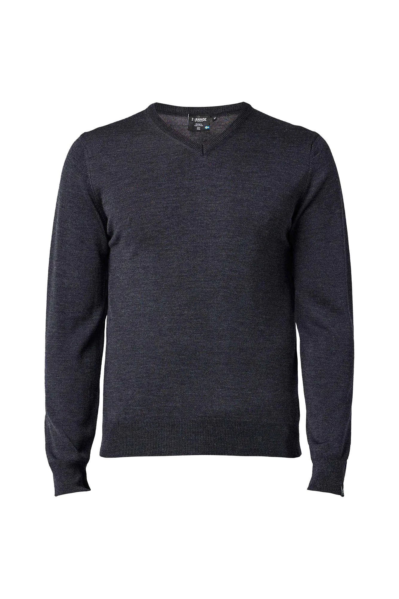 MERINO V-NECK MALE, 100% EXTRA FINE MERINOULL — GRAPHITE MARL - Ivanhoe of Sweden