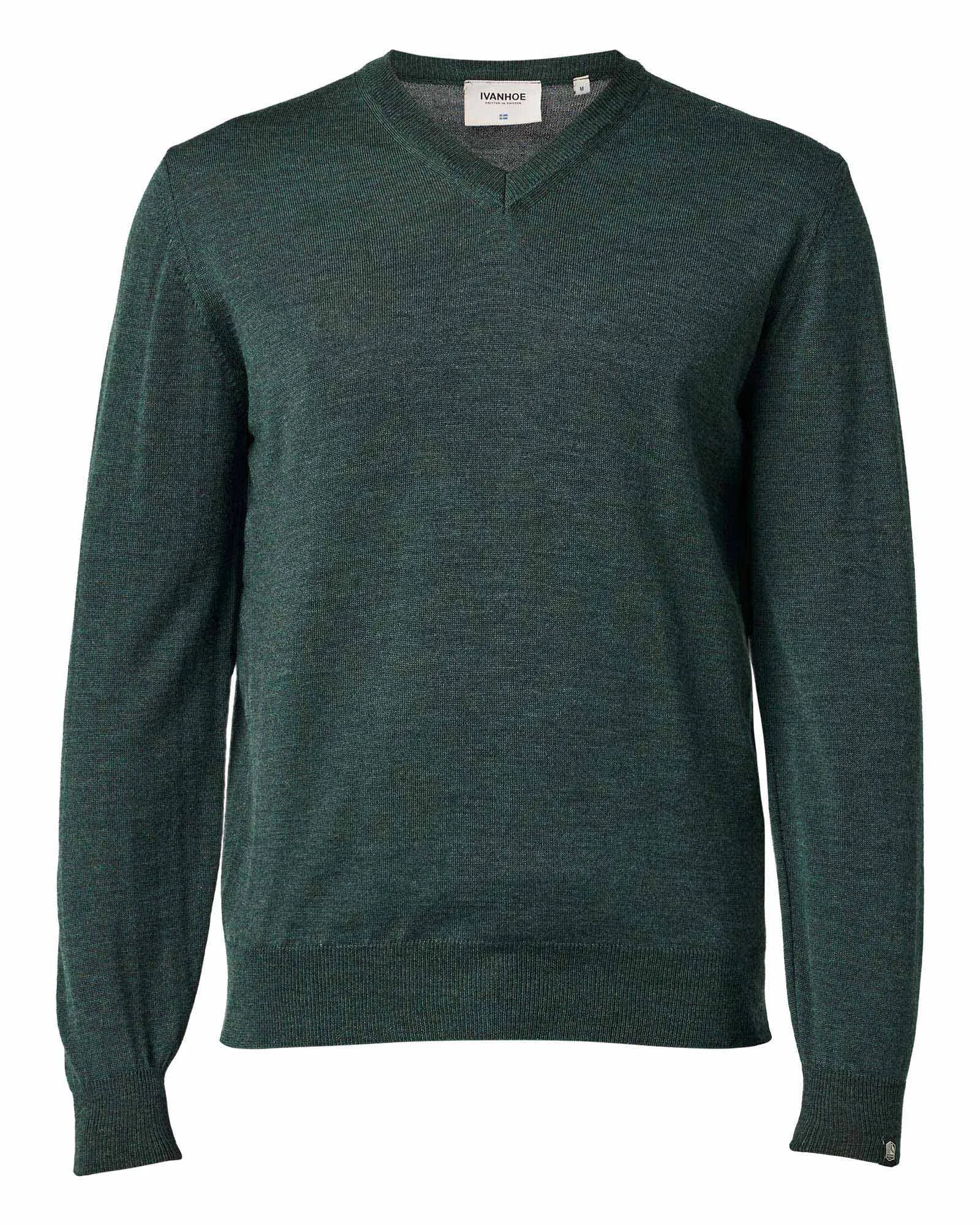 MERINO V - NECK MALE, 100% EXTRA FINE MERINOULL — RIFLE GREEN - Ivanhoe of Sweden
