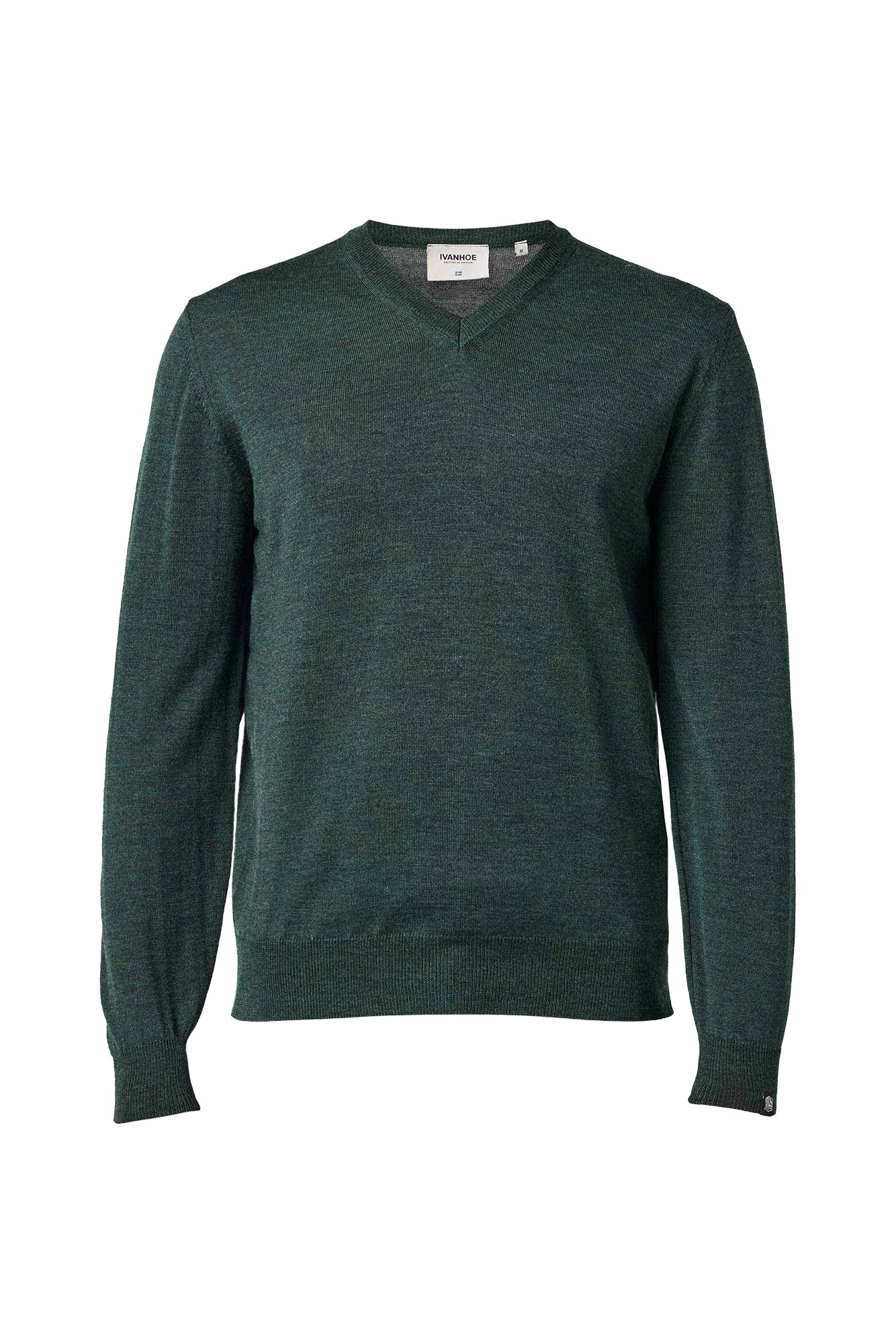 MERINO V-NECK MALE, 100% EXTRA FINE MERINOULL — RIFLE GREEN - Ivanhoe of Sweden