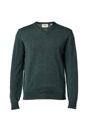 MERINO V-NECK MALE, 100% EXTRA FINE MERINOULL — RIFLE GREEN - Ivanhoe of Sweden