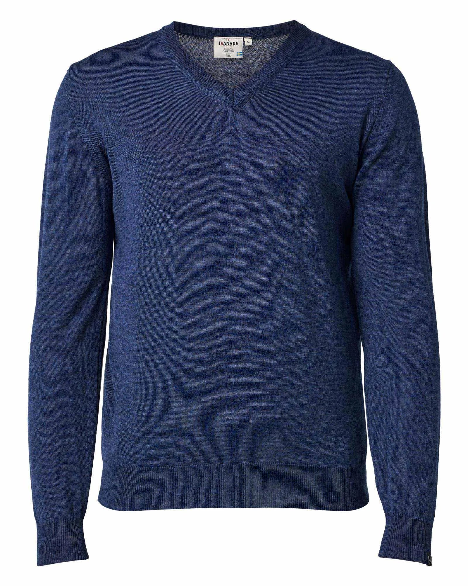 MERINO V - NECK MALE, 100% EXTRA FINE MERINOULL — STEELBLUE - Ivanhoe of Sweden