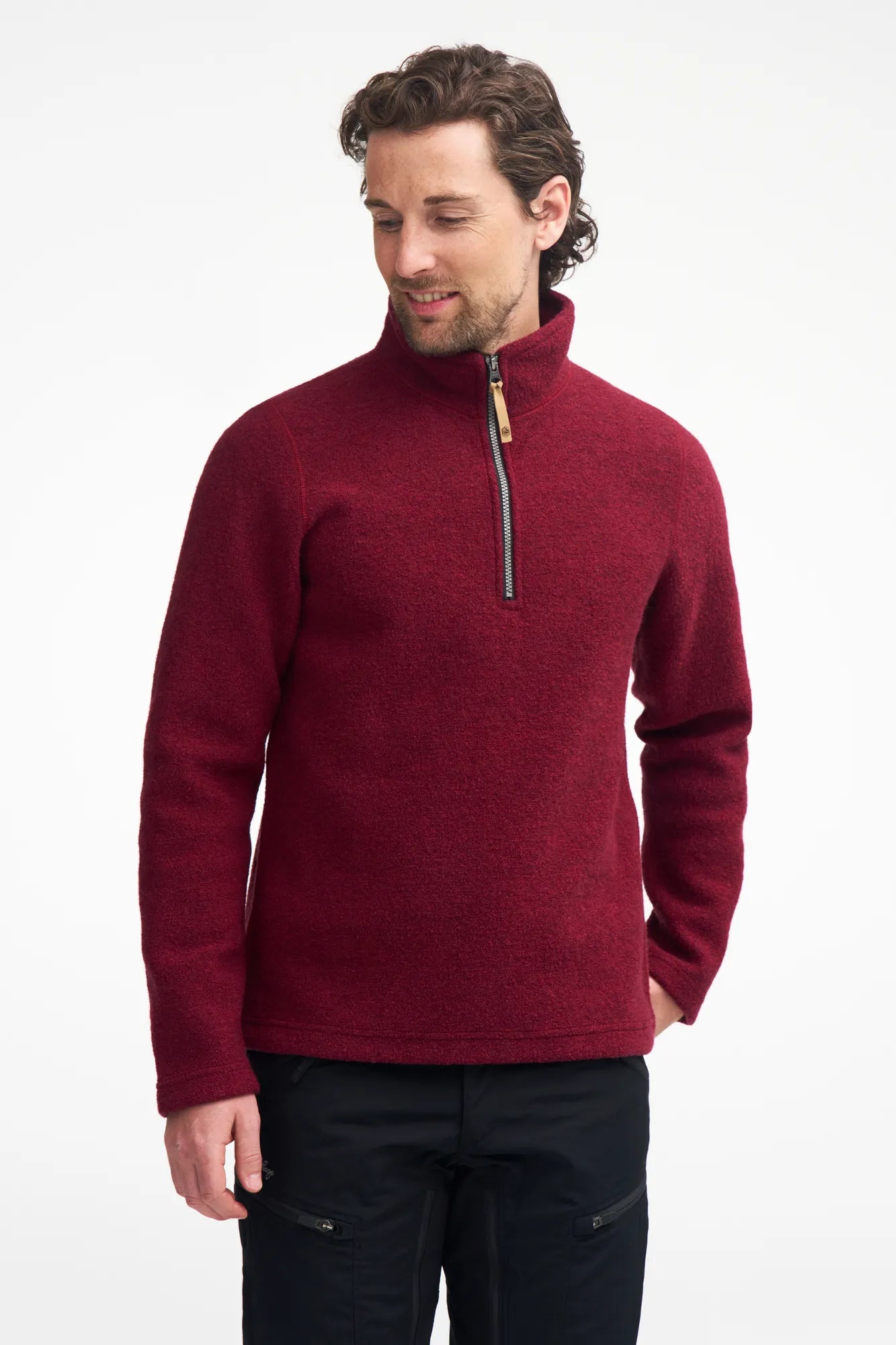 BRODAL HALF ZIP, 100% FILTAD ULL — DEEP RED - Ivanhoe of Sweden