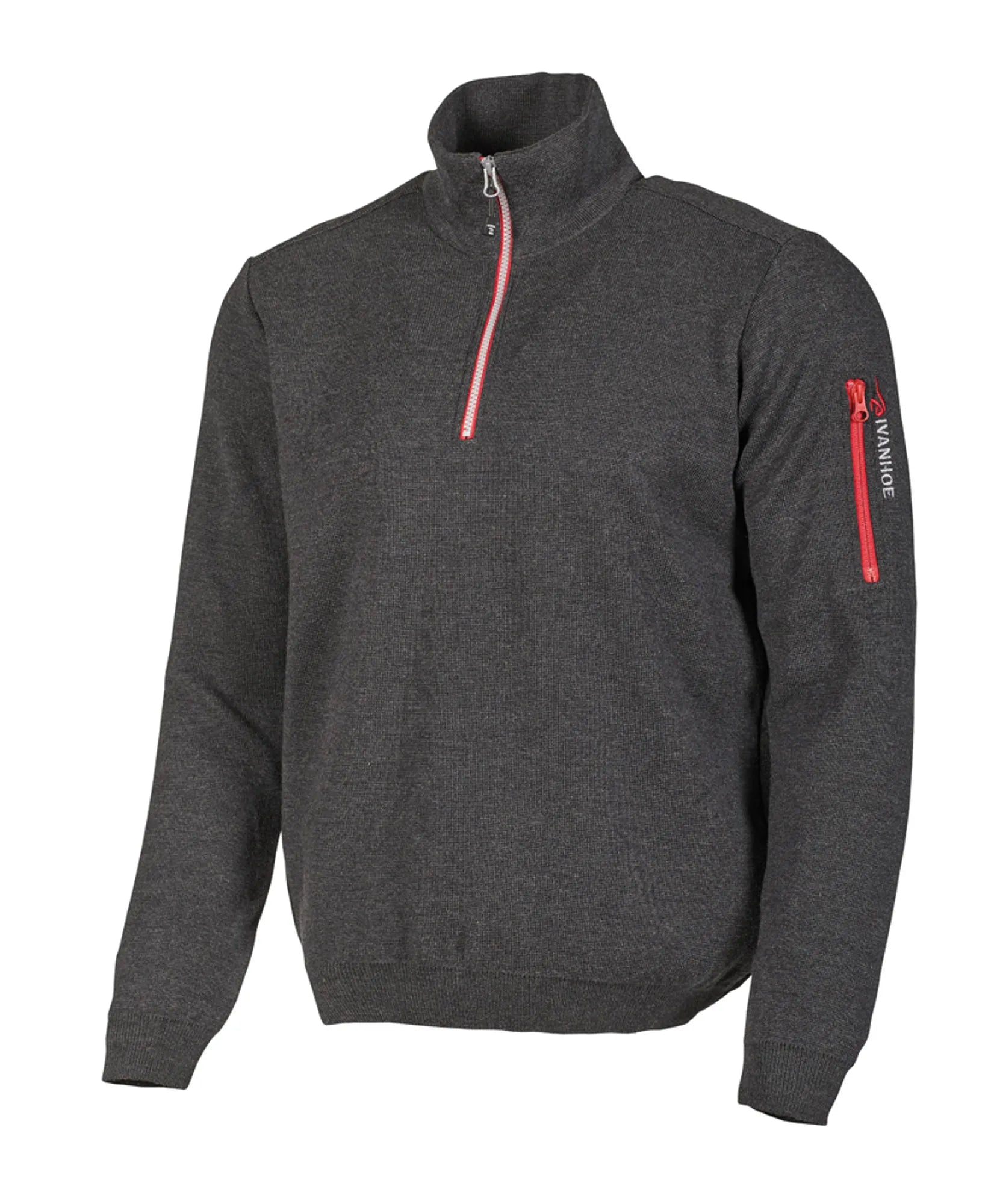 HADAR HALF ZIP, 100% EXTRA FINE MERINOULL — GRAPHITE MARL - Ivanhoe of Sweden