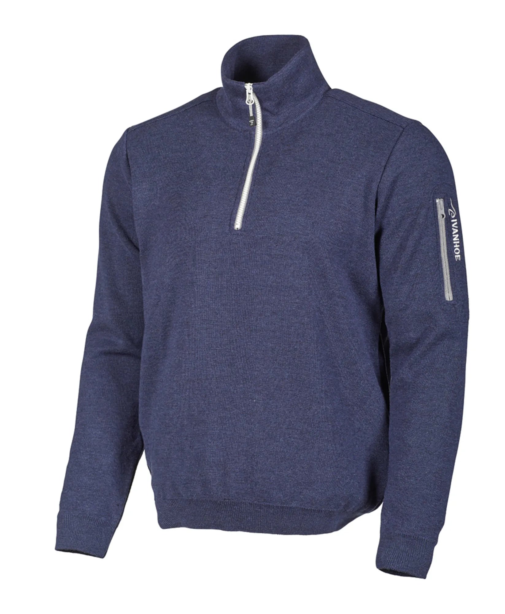 HADAR HALF ZIP, 100% EXTRA FINE MERINOULL — STEELBLUE - Ivanhoe of Sweden