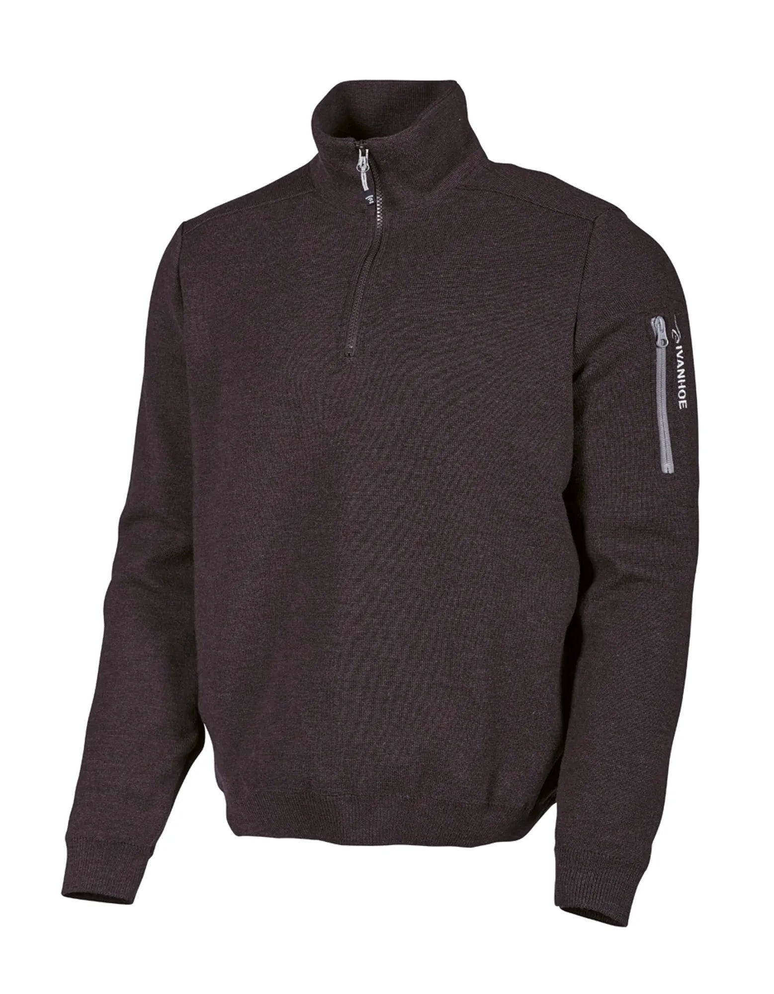 HADAR HALF ZIP WINDBREAKER, 100% EXTRA FINE MERINOULL — BLACK - Ivanhoe of Sweden