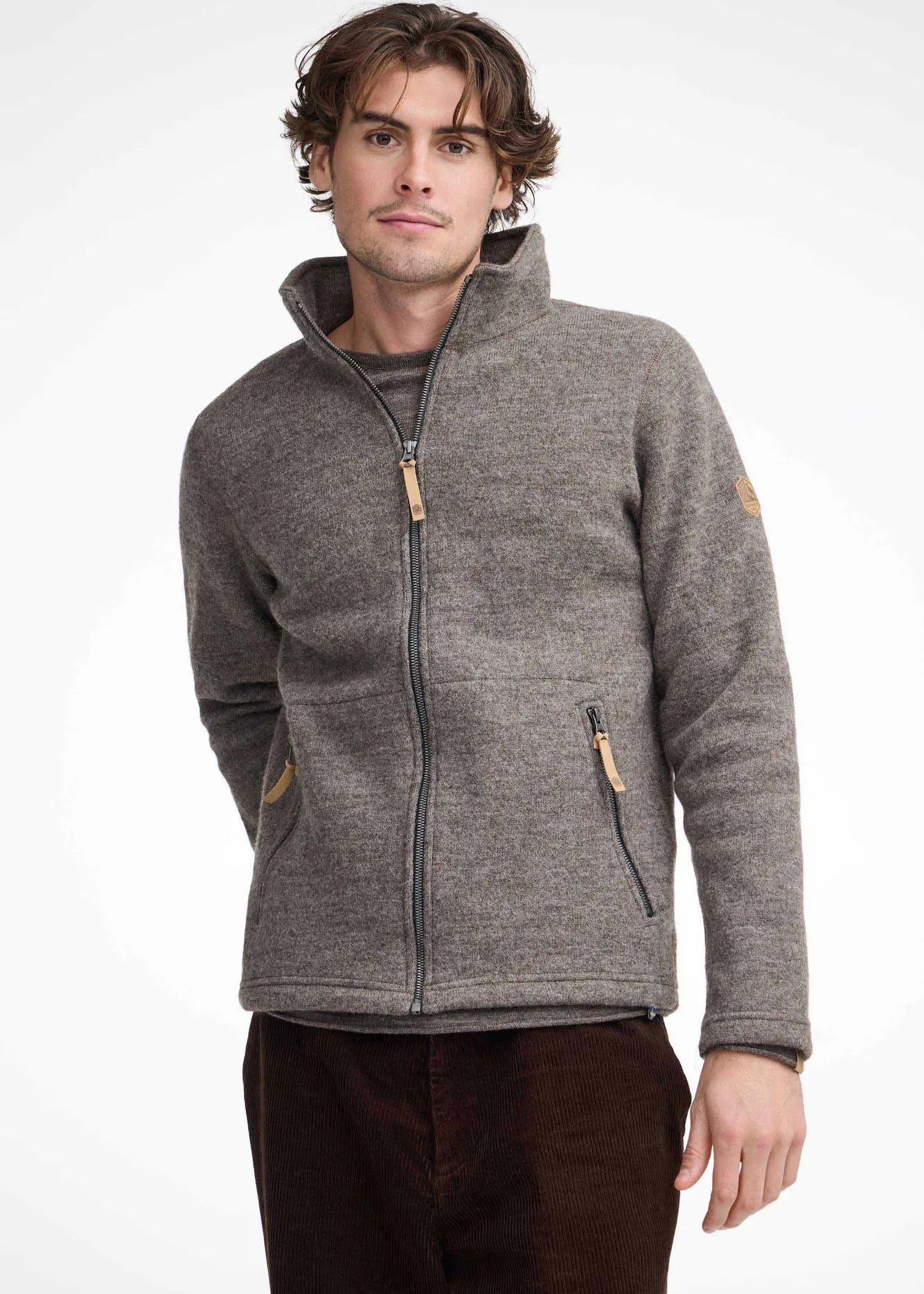 NLS SAP FULL ZIP, 100% OFÄRGAD ULL — NUTMEG - Ivanhoe of Sweden