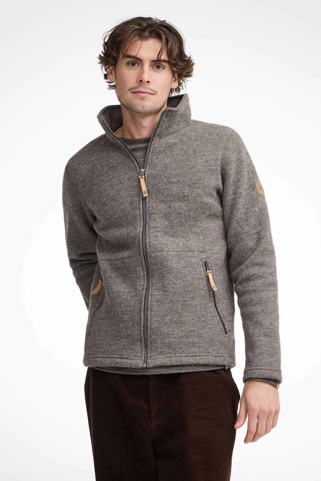 NLS SAP FULL ZIP, 100% OFÄRGAD ULL — NUTMEG - Ivanhoe of Sweden