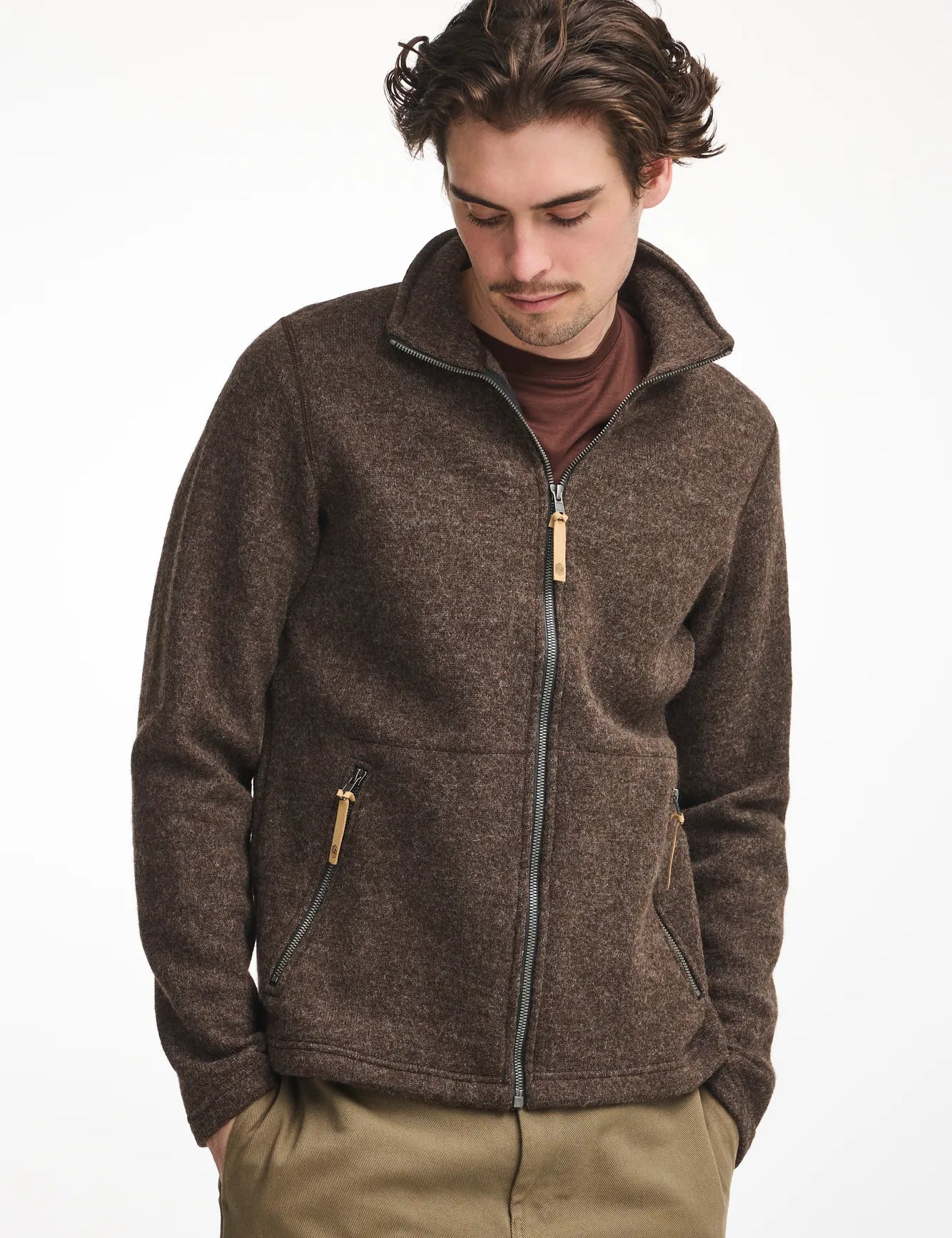 NLS SAP FULL ZIP, 100% OFÄRGAD ULL — CHOCOLATE - Ivanhoe of Sweden