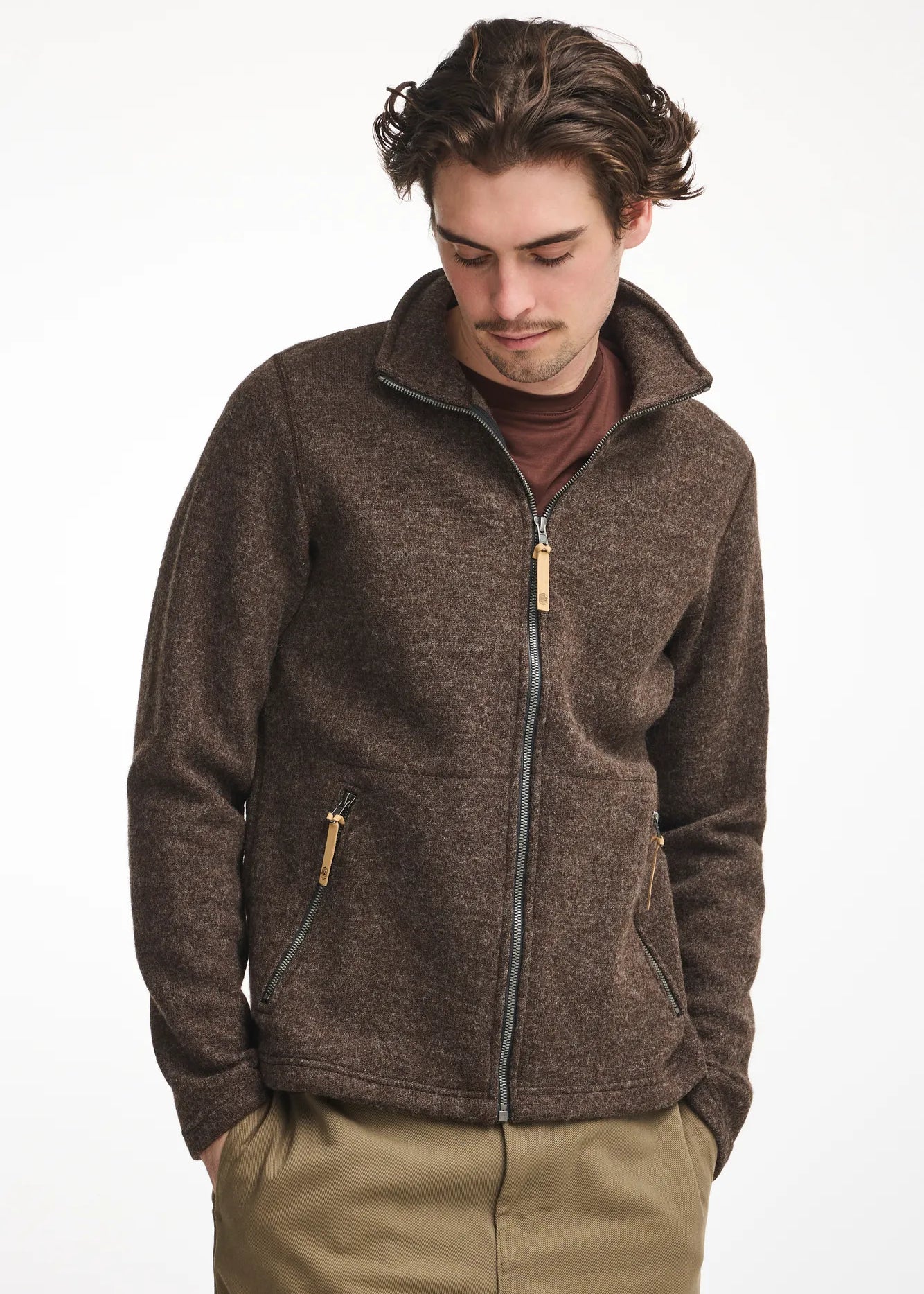 NLS SAP FULL ZIP, 100% OFÄRGAD ULL — CHOCOLATE - Ivanhoe of Sweden