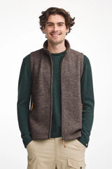 NLS BARLEY VEST, 100% OFÄRGAD ULL — NUTMEG