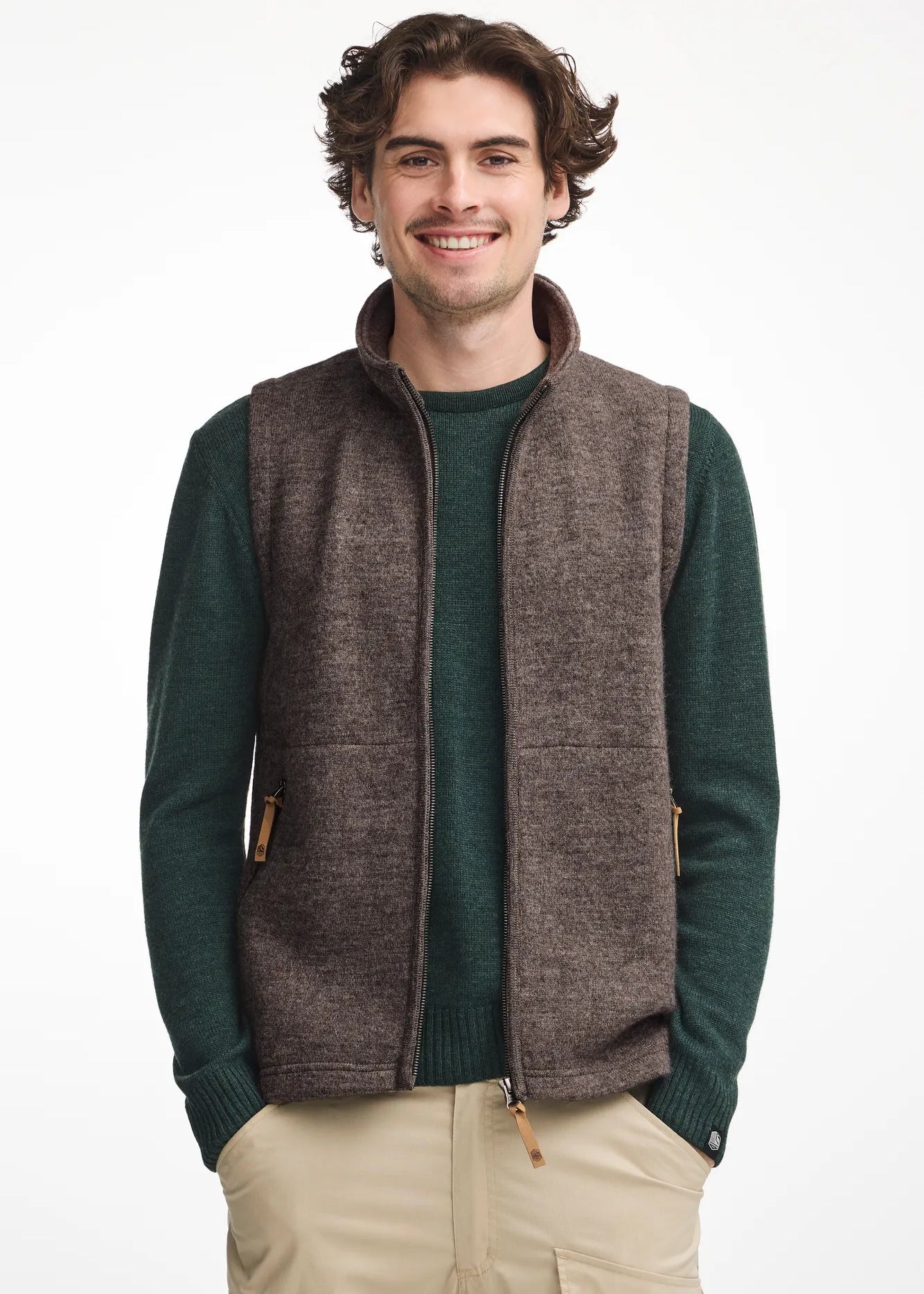 NLS BARLEY VEST, 100% OFÄRGAD ULL — NUTMEG - Ivanhoe of Sweden
