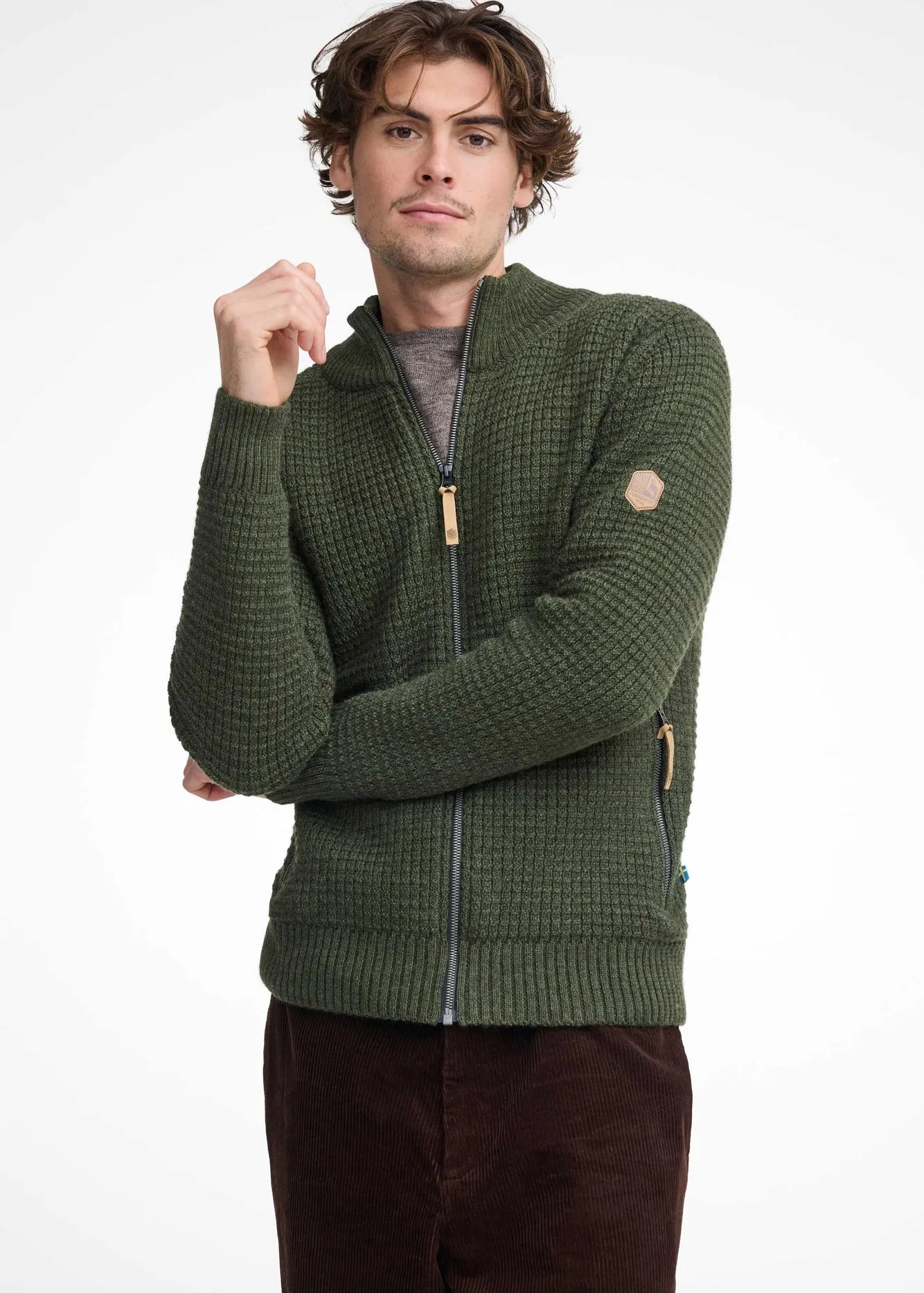 MORITZ FULL ZIP, 100% ULL — LODEN GREEN - Ivanhoe of Sweden